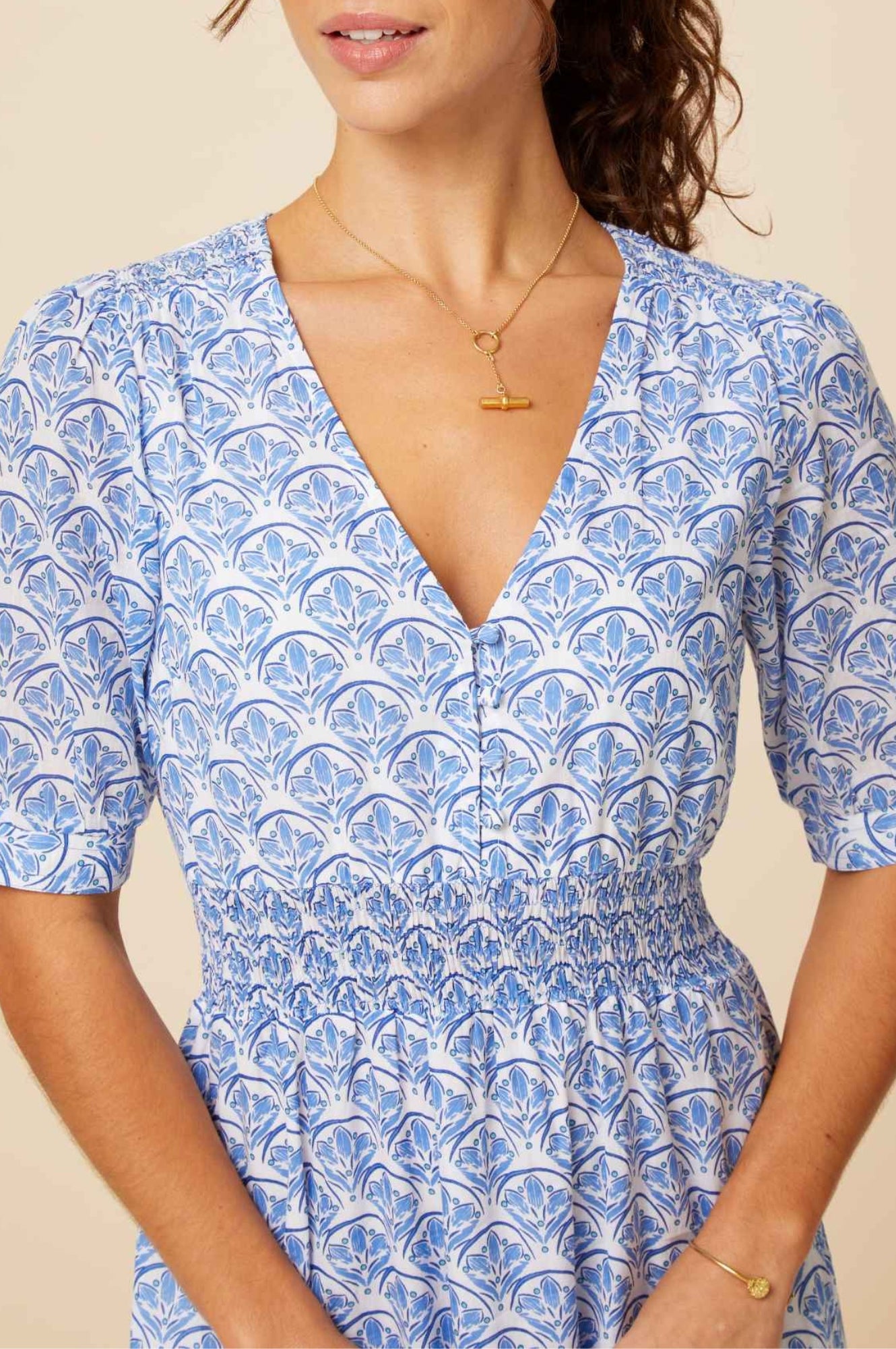 Billie Short Sleeve Dress - White & Blue | Casual Summer Dress for Women | Perfect for Beach, Vacation & Everyday Wear