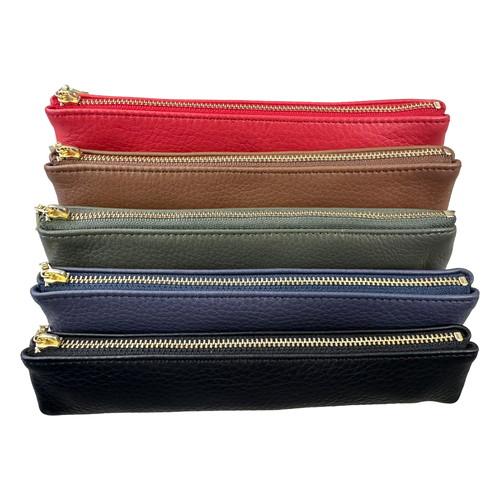 Genuine Leather Large Red Pen Case with Nylon Lining & Zipper Closure - Perfect for Office, School, Travel & Gift Giving