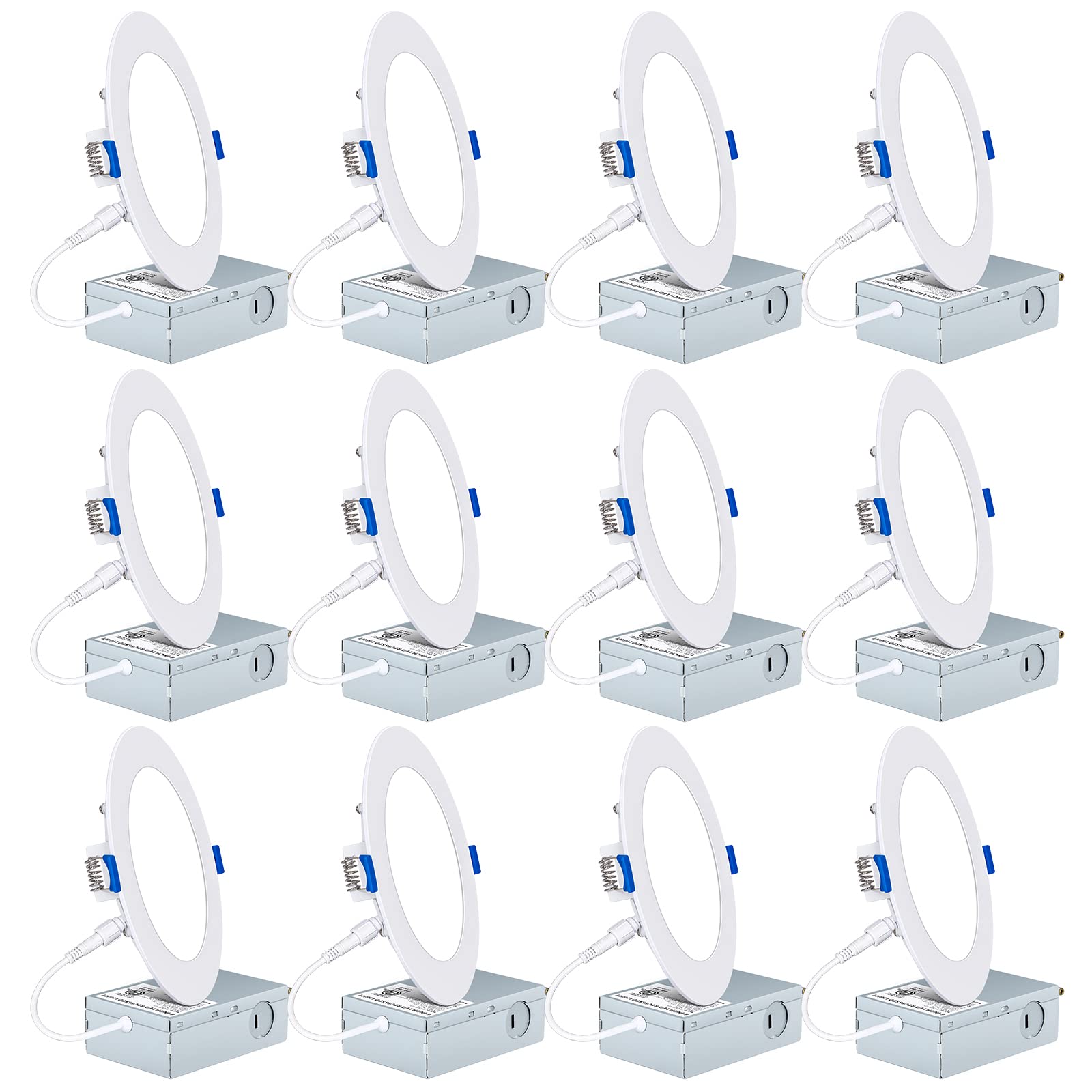 Hykolity 12 Pack 6 Inch Ultra-Thin LED Recessed Ceiling Lights with Junction Box - CRI90, 14W Equivalent to 100W, 1200 Lumens, 5000K Daylight White, Dimmable Canless Downlight - ETL Certified for Living Room, Kitchen, Bedroom & Office Lighting