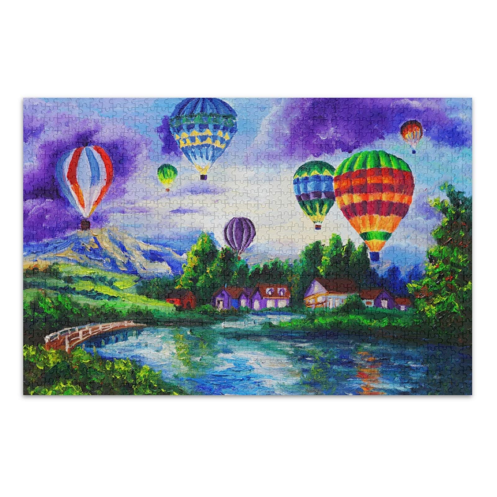 500-Piece Scenery Hot Air Balloon Jigsaw Puzzle for Adults & Kids - Educational Challenging Puzzle Game with Poster - Perfect Birthday Gift & Family Game Night Activity (2042088)