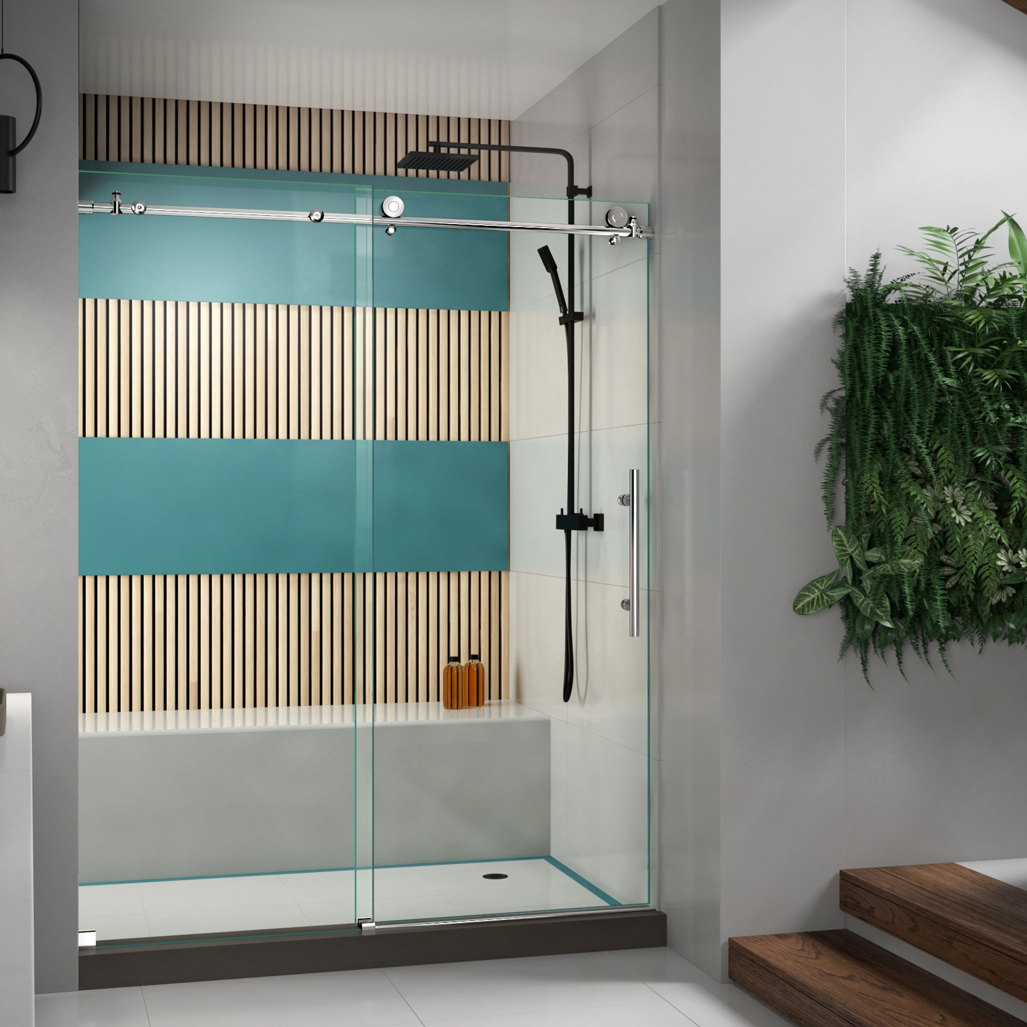 DreamLine Enigma X 56-60 Inch Frameless Sliding Shower Door - 76 Inch Height - Modern Bathroom Upgrade for Small & Large Spaces - Perfect for Home Renovation & Luxury Bathroom Design