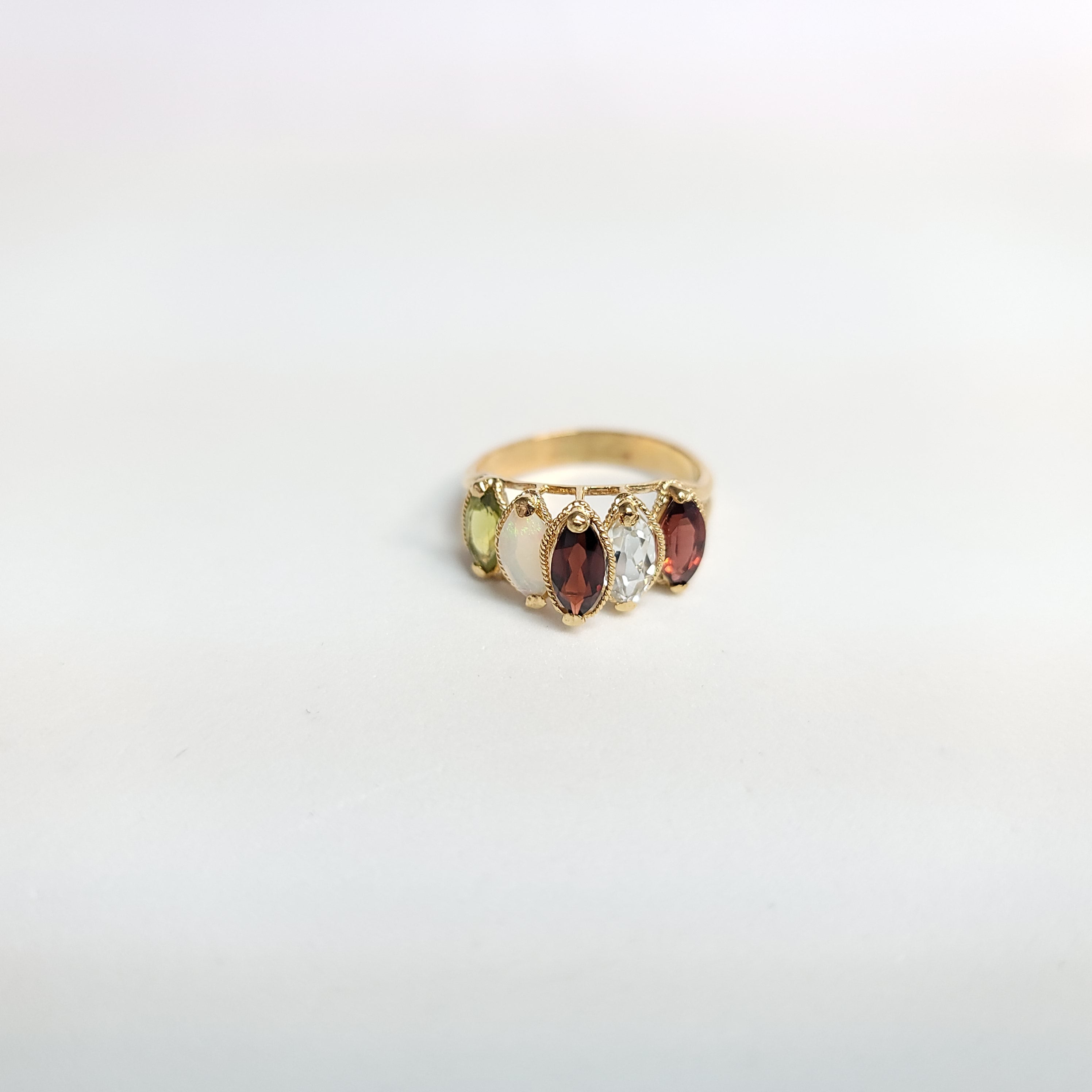 Garnet Opal Peridot Cubic Zirconia Rope Design Ring - Elegant Birthstone Jewelry for Women | Perfect for Weddings, Anniversaries & Special Occasions