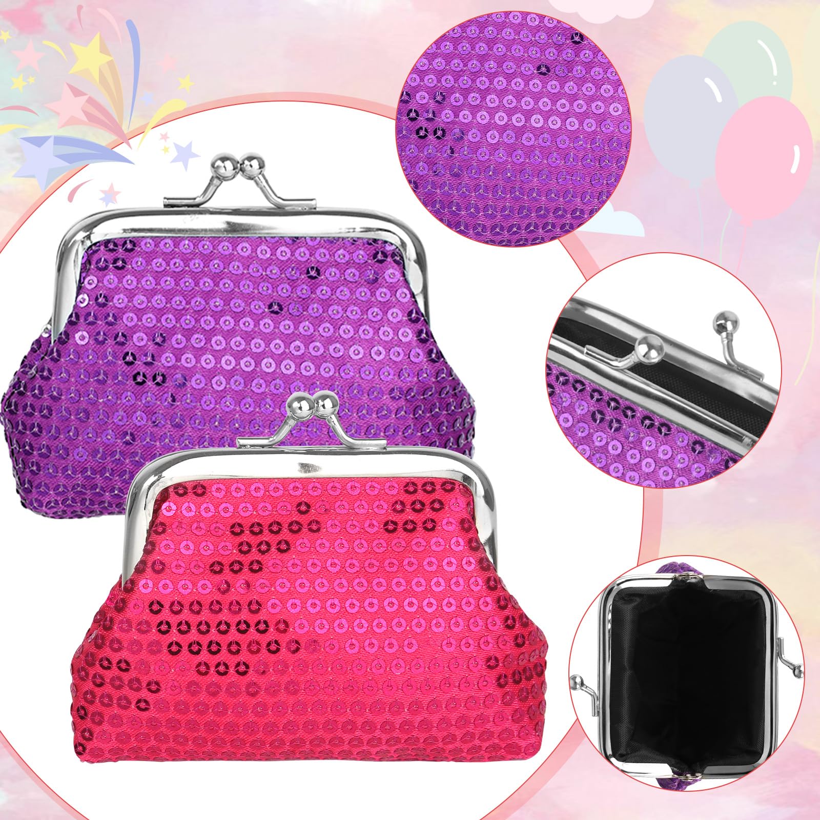8PCS Sequin Coin Purse Wallet Set - Glitter Clutch with Buckle Closure for Women, Girls & Teens - Perfect for Parties, Prom, Gifts & Everyday Use (8 Color Options)