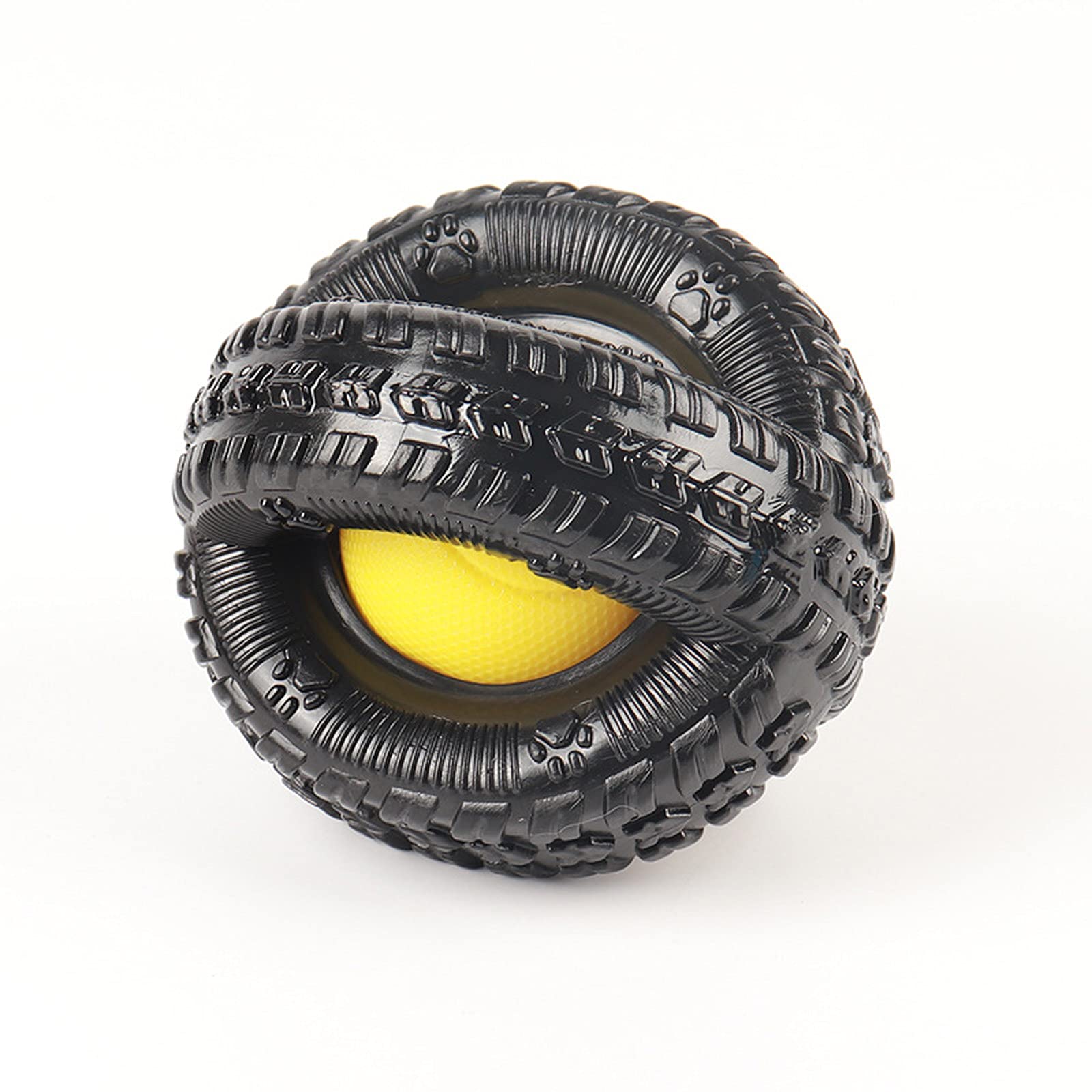 Durable Natural Rubber Dog Chew Toys - Interactive Squeaky Tire Ball with Sound for Light & Moderate Chewers - Non-Toxic Puppy Teething Toy for Indoor & Outdoor Play (Yellow)