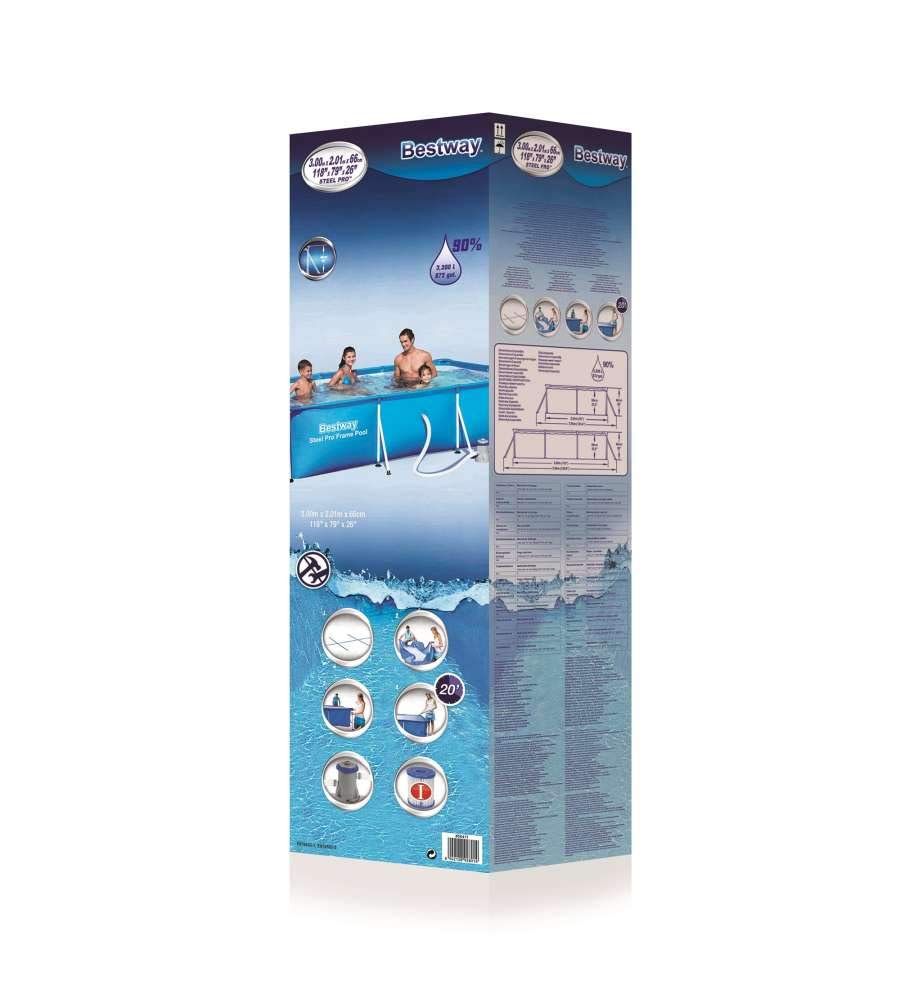 Bestway Splash Jr Frame Pool 300 x 201 x 66 cm with Cartridge Filter - Kids Inflatable Swimming Pool for Backyard, Garden & Outdoor Summer Fun