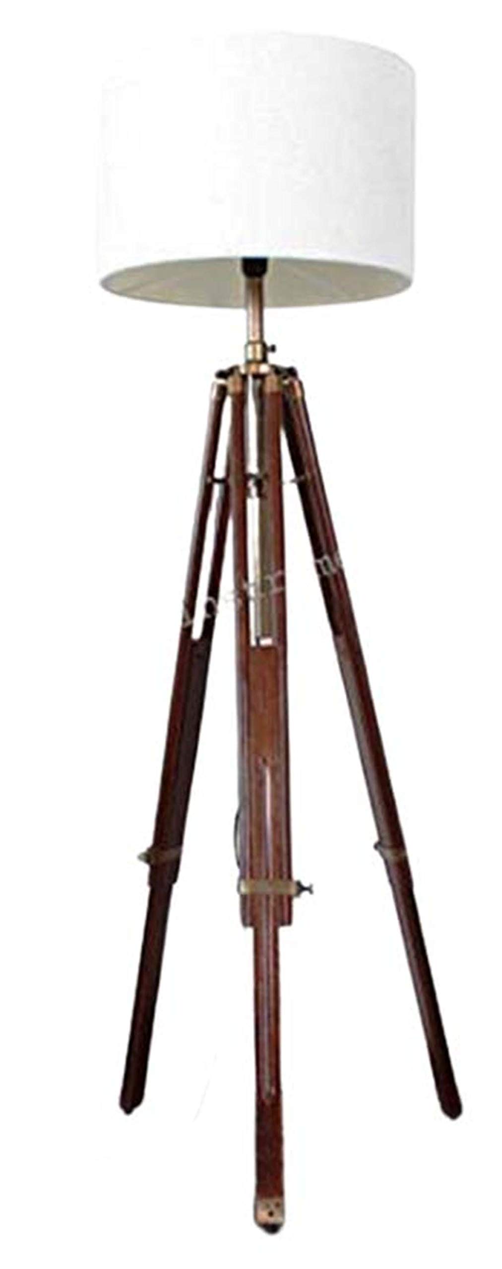 THOR INSTRUMENTS Antique Brass Finish Wooden Tripod Floor Lamp - Rustic Vintage Home Decor Lighting for Living Room, Bedroom & Office - Brown Wood Stand with Shade, Perfect Gift for Housewarming & Holidays