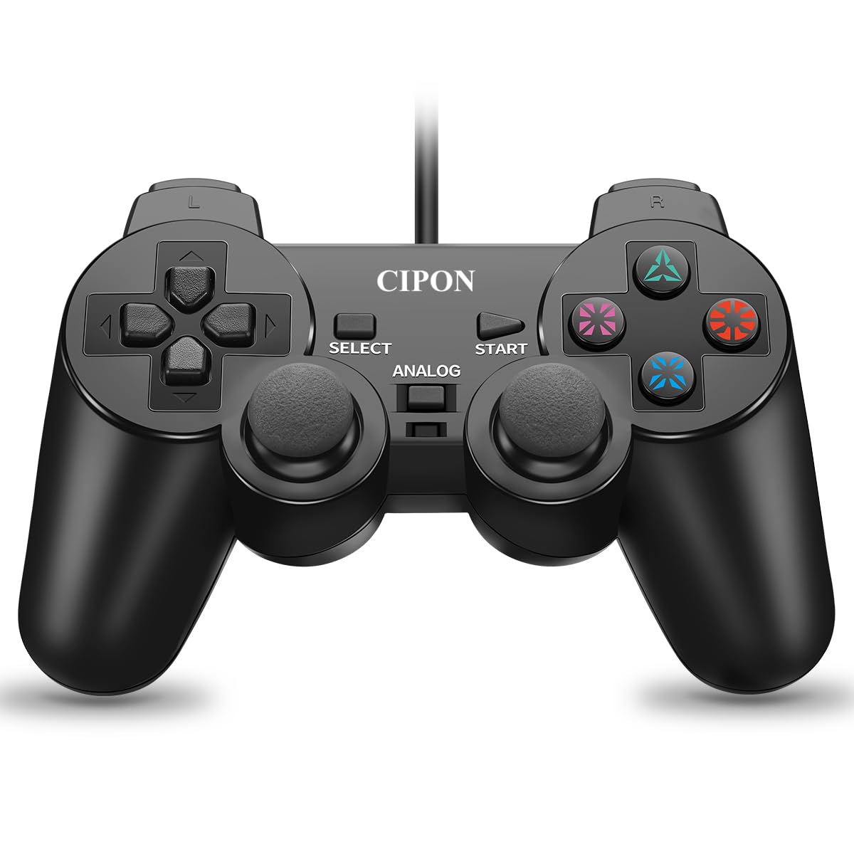 Cipon Wired PS2 Controller - Black Gamepad with 71 Inch Cable for PlayStation 2 Console | Perfect for Retro Gaming, Fighting Games & Multiplayer Sessions
