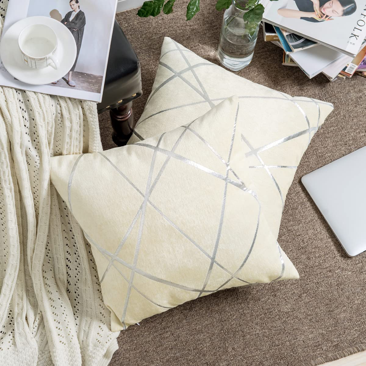 GIGIZAZA 16x16 Inch Decorative Throw Pillow Covers Set of 2 - Premium White Square Cushion Covers for Sofa, Couch & Bed - Soft Accent Pillows for Living Room, Bedroom & Home Decor