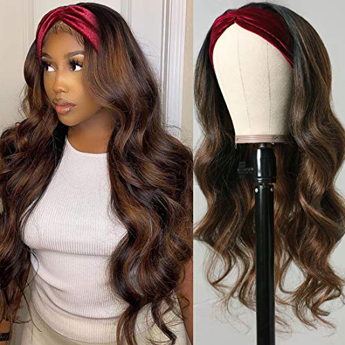 Nadula FB30# Honey Brown Ombre Body Wave Headband Wig - 150% Density 22 Inch Human Hair Wig for Black Women | Brazilian Body Wave, Balayage Highlights | No Lace Front, Easy Wear | Perfect for Daily Use, Parties & Special Occasions