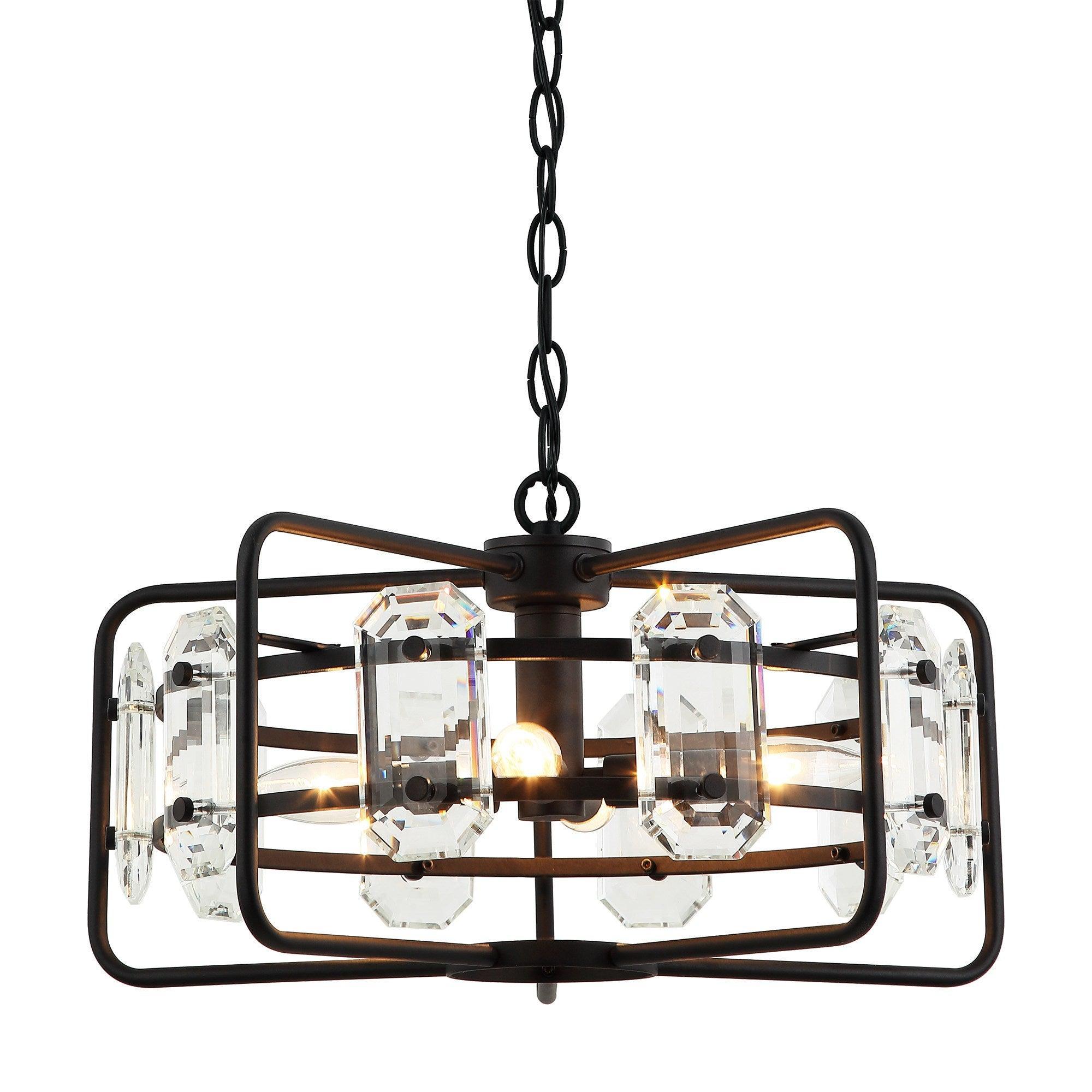 4-Light Modern Crystal Pendant Light Fixture - Gold or Black Finish - Perfect for Dining Room, Living Room, or Bedroom Ceiling Lighting