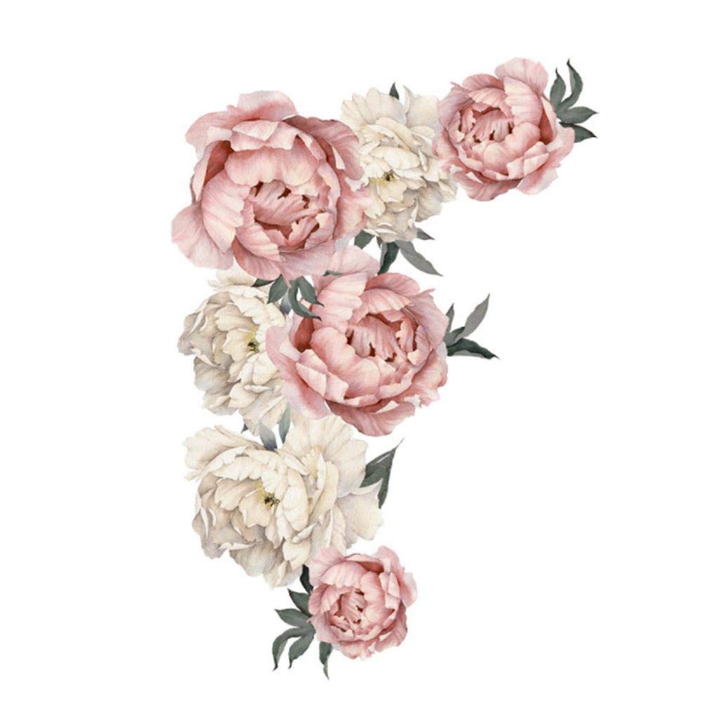 Jarchii Peony Flower Wall Stickers - Pink Floral Decals for Bedroom & Living Room Decor | Easy Peel & Stick Home Art | Perfect for Christmas Gifts & Home Renovation