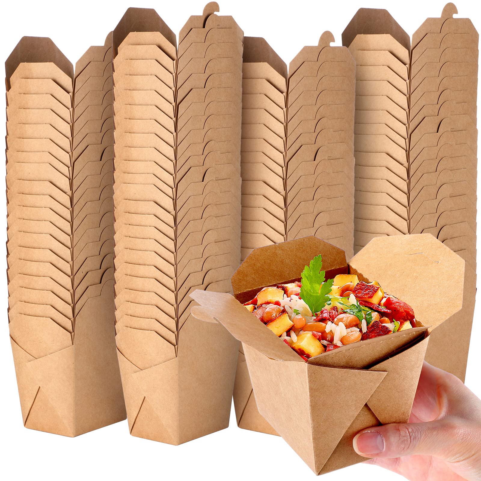 16 oz Kraft Brown Disposable Takeout Food Containers - 100 Pcs Stackable Leak-Resistant Chinese Takeout Boxes for Catering, Restaurants & Party Food Service | Perfect for Meal Prep, Leftovers & On-the-Go Dining