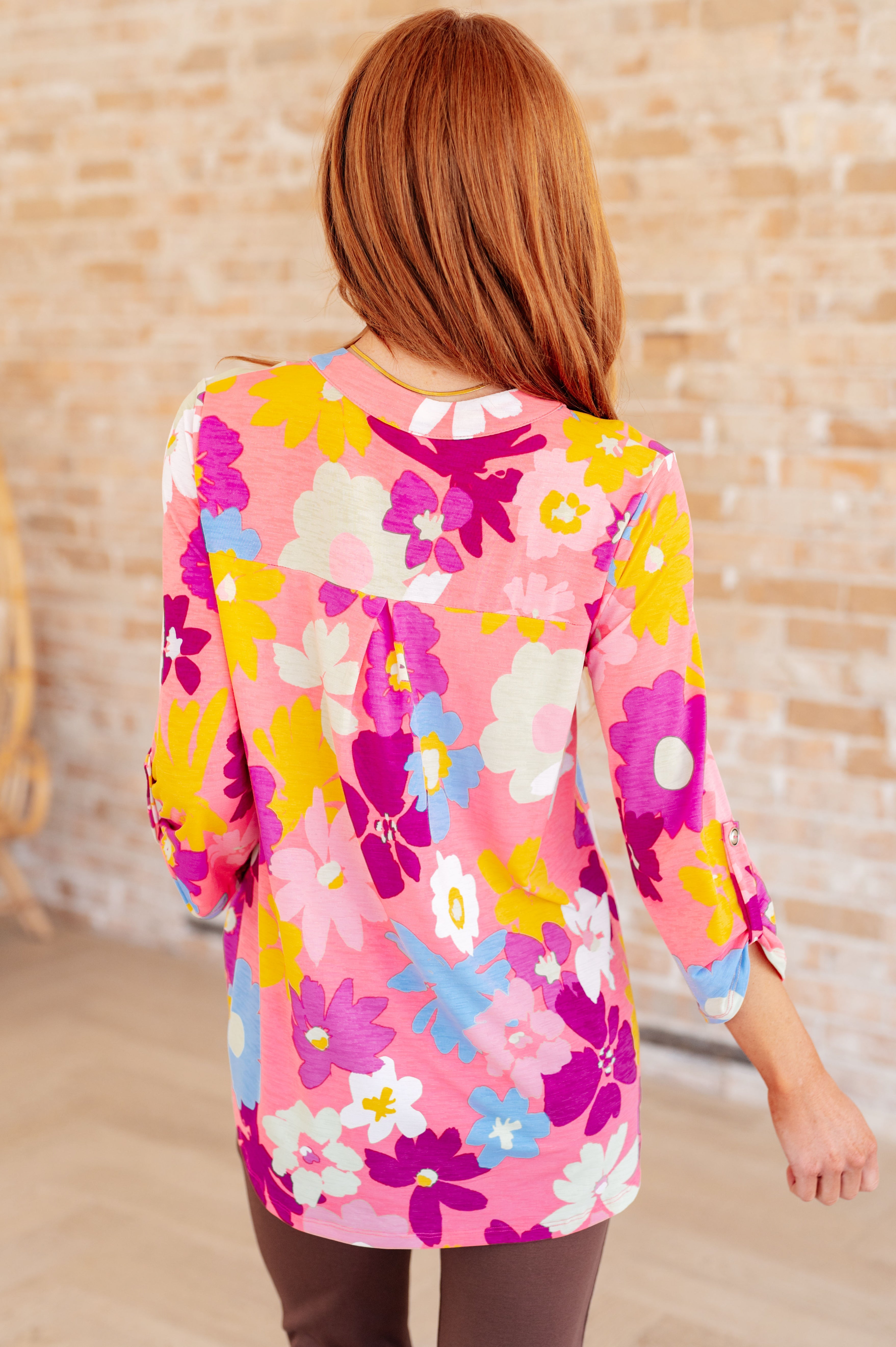 Lizzy Women's Floral Print Blouse in Coral & Magenta - Elegant Summer Tops for Office, Date Night & Casual Outings