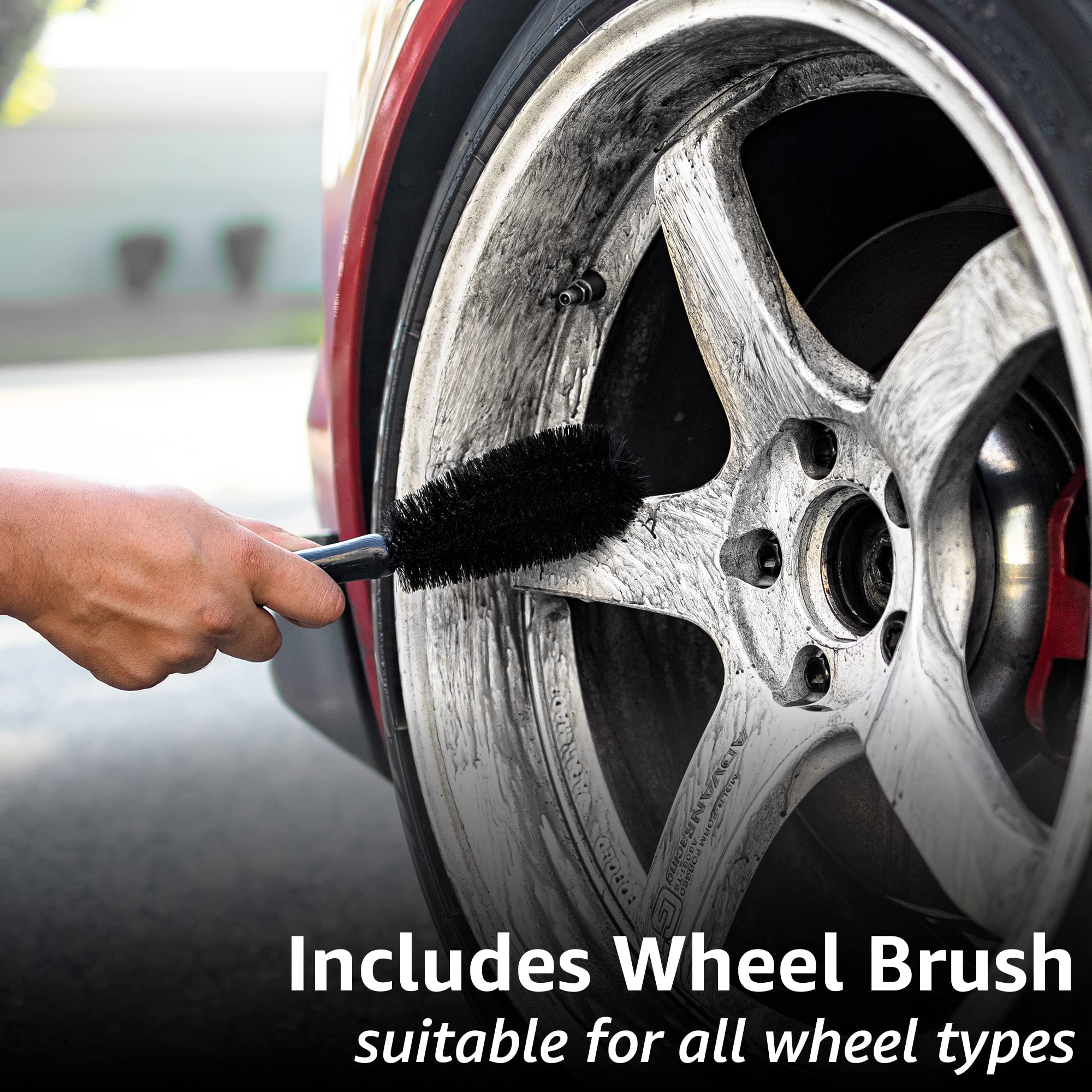 Rev Auto Wheel Cleaning Kit - 16oz Wheel & Tire Cleaner with Brush for All Vehicles - Perfect for Car Detailing, Auto Maintenance & Deep Cleaning Wheels at Home or Professional Use