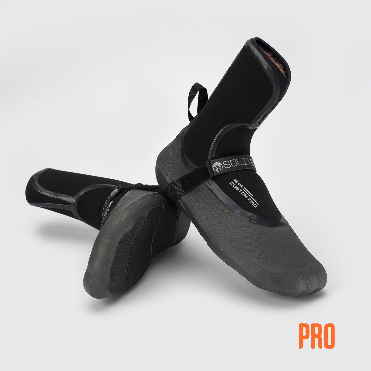 5mm SOLITE Custom Pro Neoprene Booties for Men & Women - Black/Gray with Heat Booster Socks | Waterproof Winter Boots for Surfing, Diving, Fishing & Cold Weather Activities