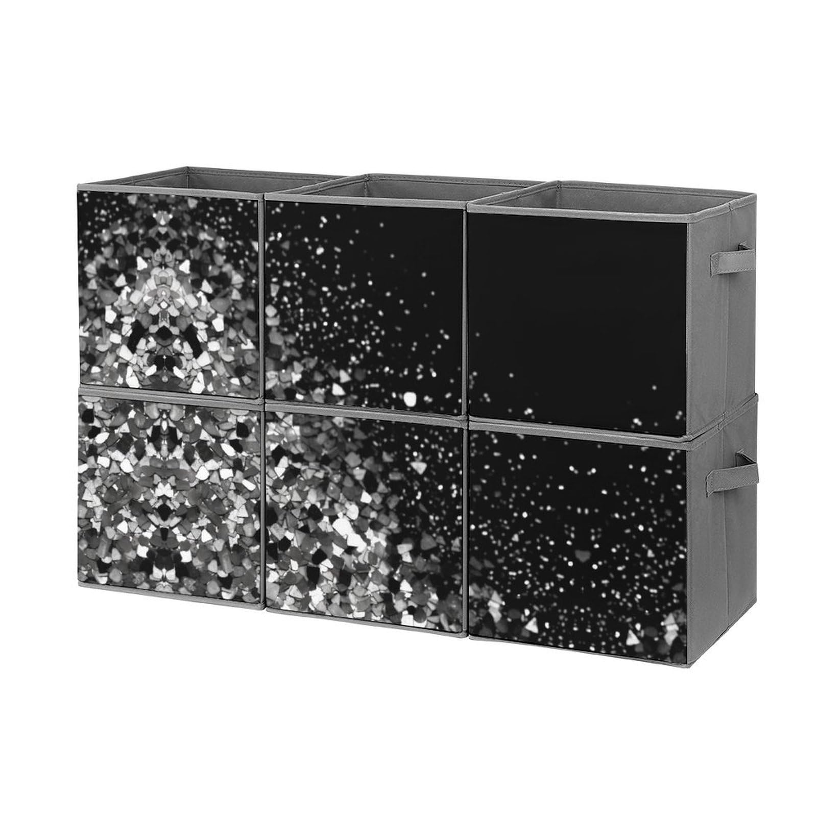 Black & White Glitter Collapsible Storage Bins - 6-Pack Foldable Storage Baskets with Handles, Large Closet Organizer for Clothes, Toys & Home Organization - Perfect for Bedroom, Closet & Kids Room Storage