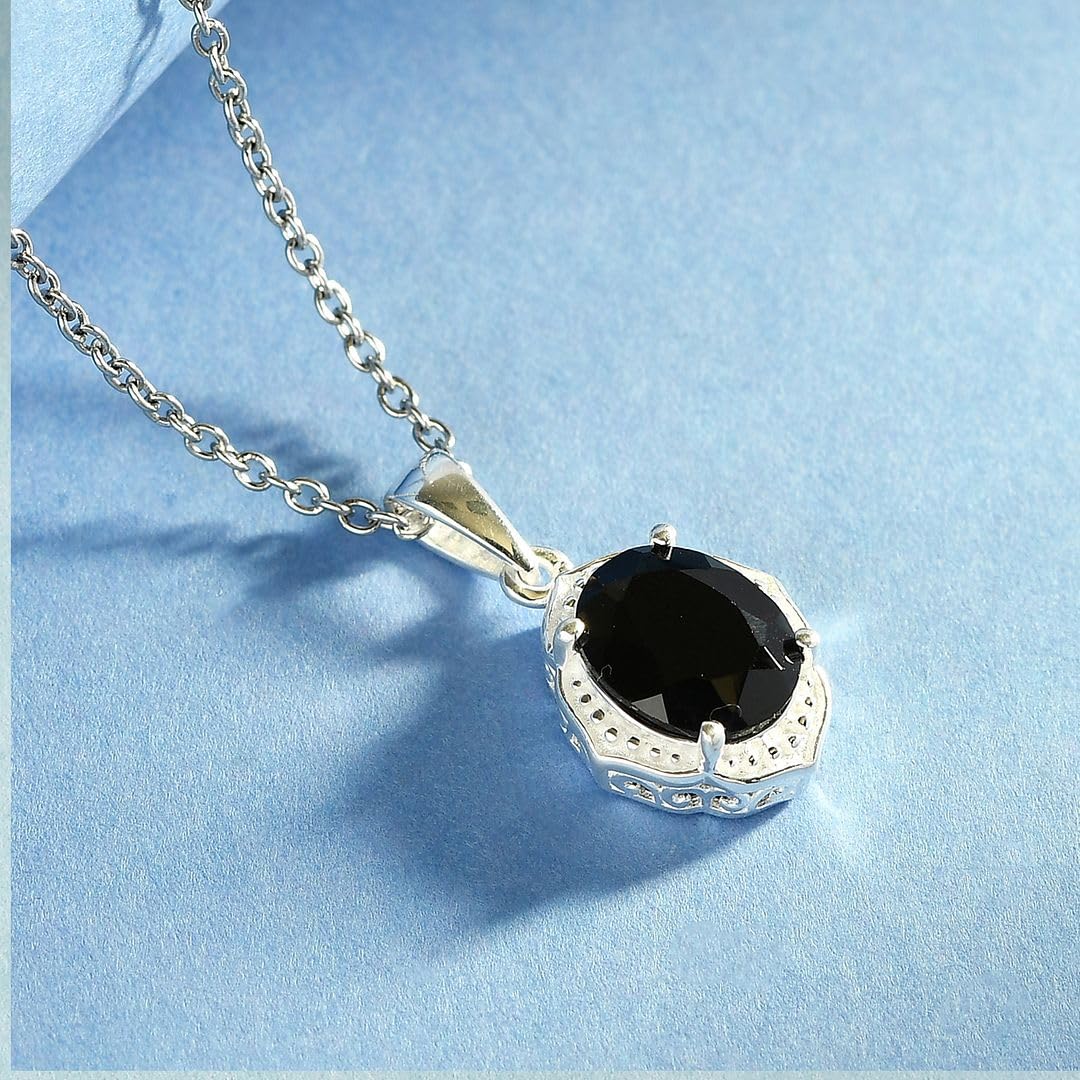Shop LC Platinum Plated 925 Sterling Silver Black Spinel Necklace for Women - 20 Inch Elegant Promise Pendant, Perfect Birthday Gift for Her | Ideal for Parties, Anniversaries & Special Occasions