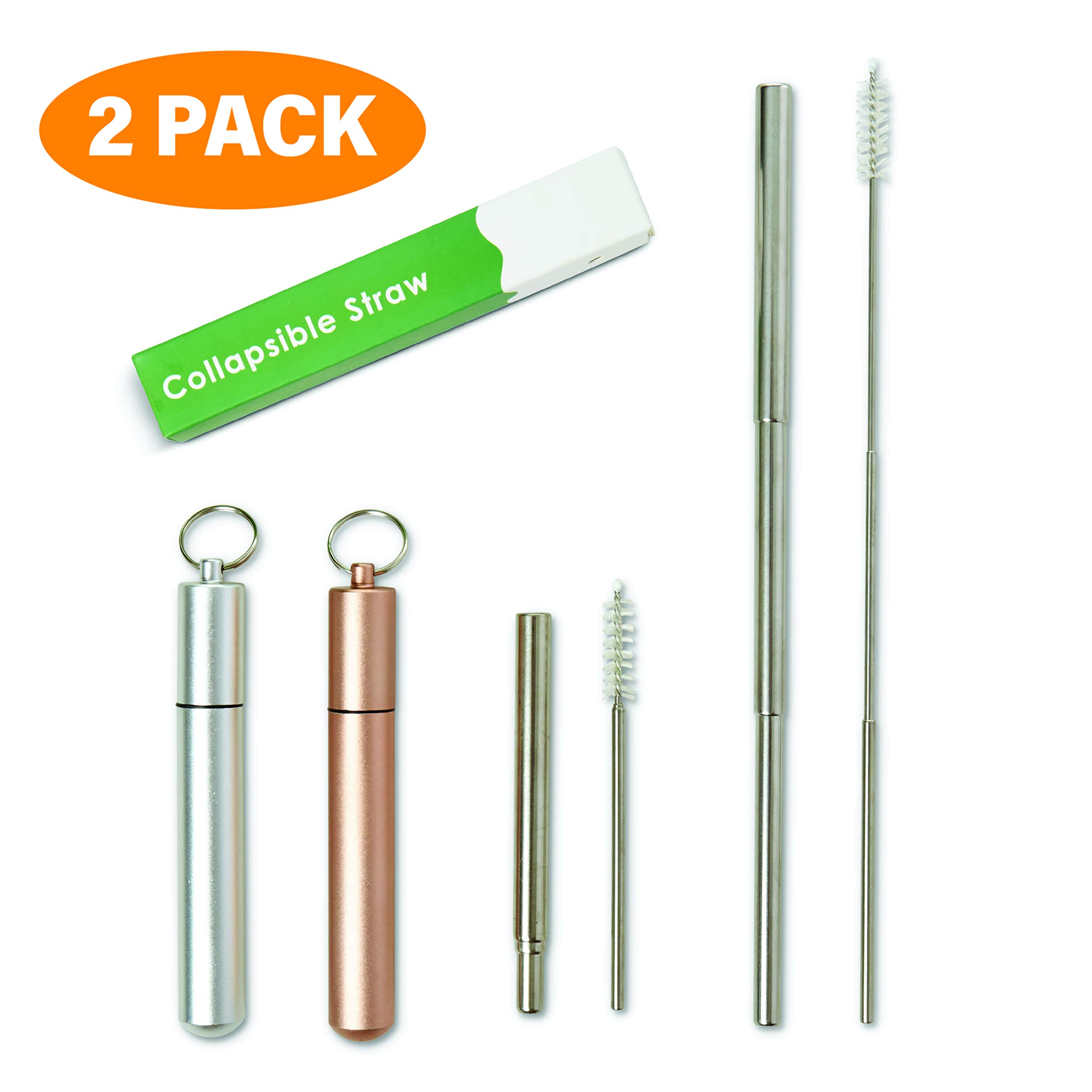 Reusable Stainless Steel Straws 2-Pack - Dishwasher Safe for Travel & Home