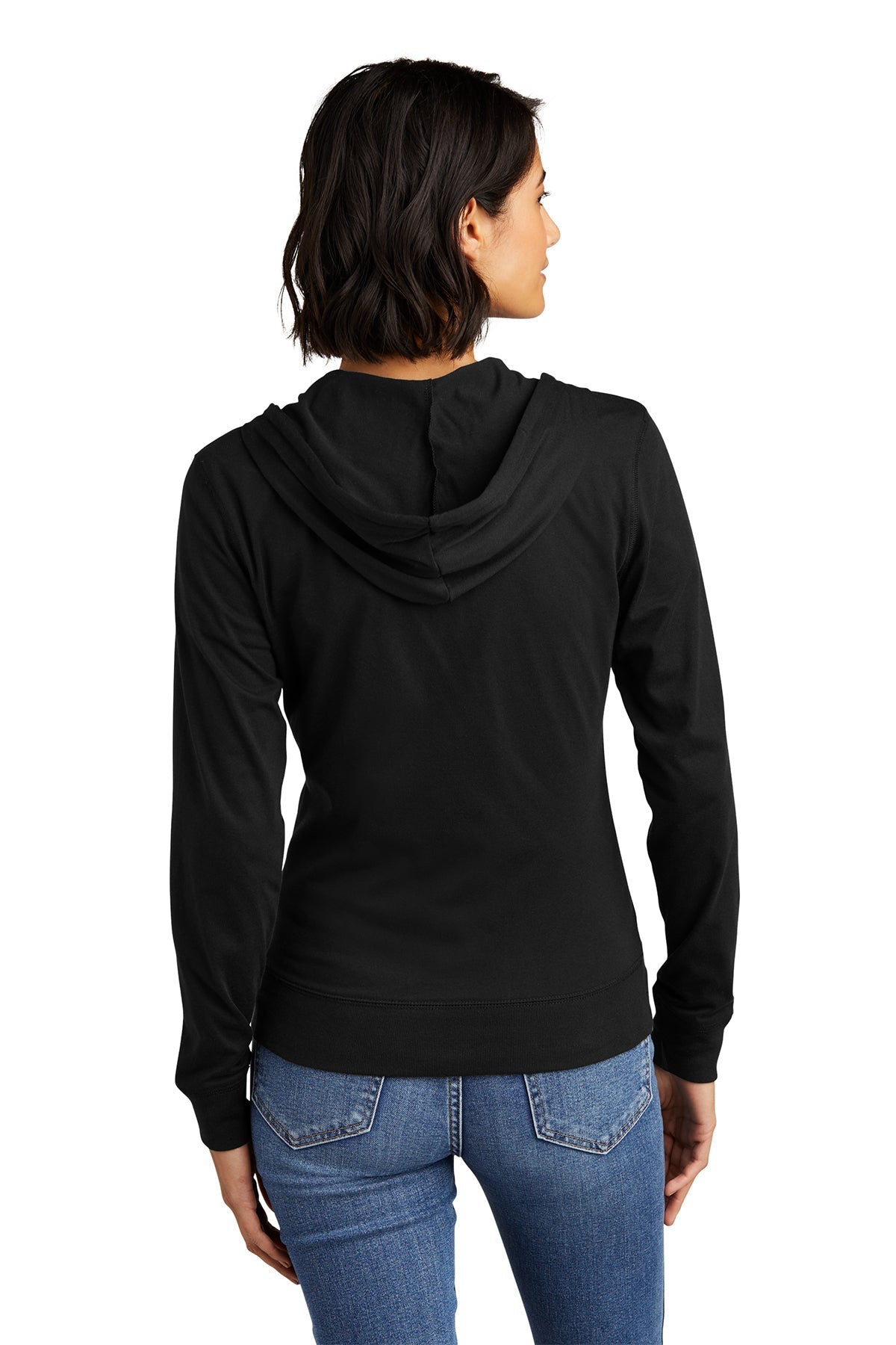 Women's Full Zip Hoodie - Soft Jersey Fabric, Black - Perfect for Casual Wear, Gym, and Outdoor Activities | District Ladies Juniors Collection