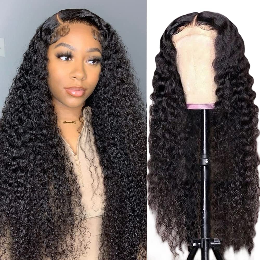 Brazilian Water Wave Lace Front Wigs 180% Density Human Hair - 4X4 Deep Curly Lace Closure Virgin Hair for Black Women | Pre-Plucked with Baby Hair, Natural Color (28 Inch) | Perfect for Daily Wear, Special Occasions & Protective Styling