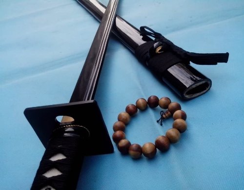 Premium Ninja Sword for Sale - Authentic Japanese Samurai Katana with Medium Carbon Steel Blade & Black Surface Finish - Includes Wooden Scabbard - Perfect for Martial Arts Training, Cosplay, and Collectors Display