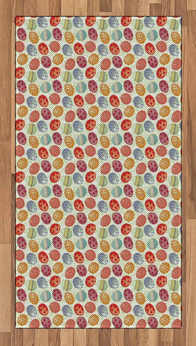 Ambesonne Easter Area Rug - Vintage Floral Egg Design on Green Leafy Branches, Flat Woven Non-Slip Accent Rug for Living Room, Bedroom, Dining Room, 2'6