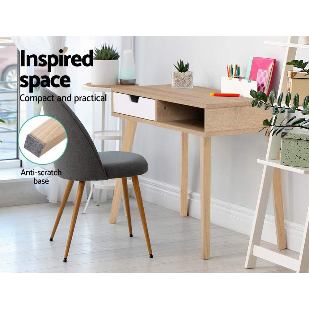Modern Two-Drawer Wooden Computer Desk for Home Office - Compact Writing Workstation with Storage for Small Spaces