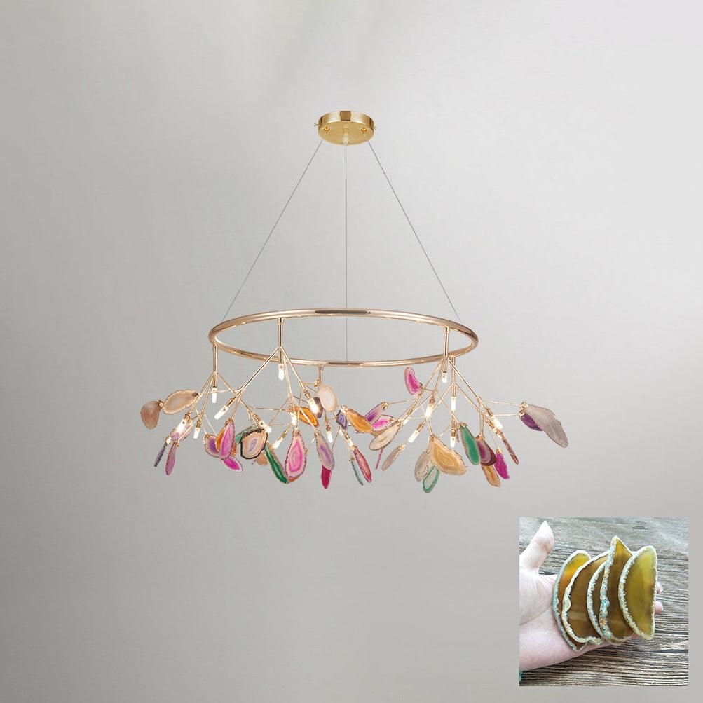 Exquisite Agate Flake Crystal Chandelier - Elegant Handcrafted Lighting Fixture for Dining Room, Living Room, or Bedroom Decor