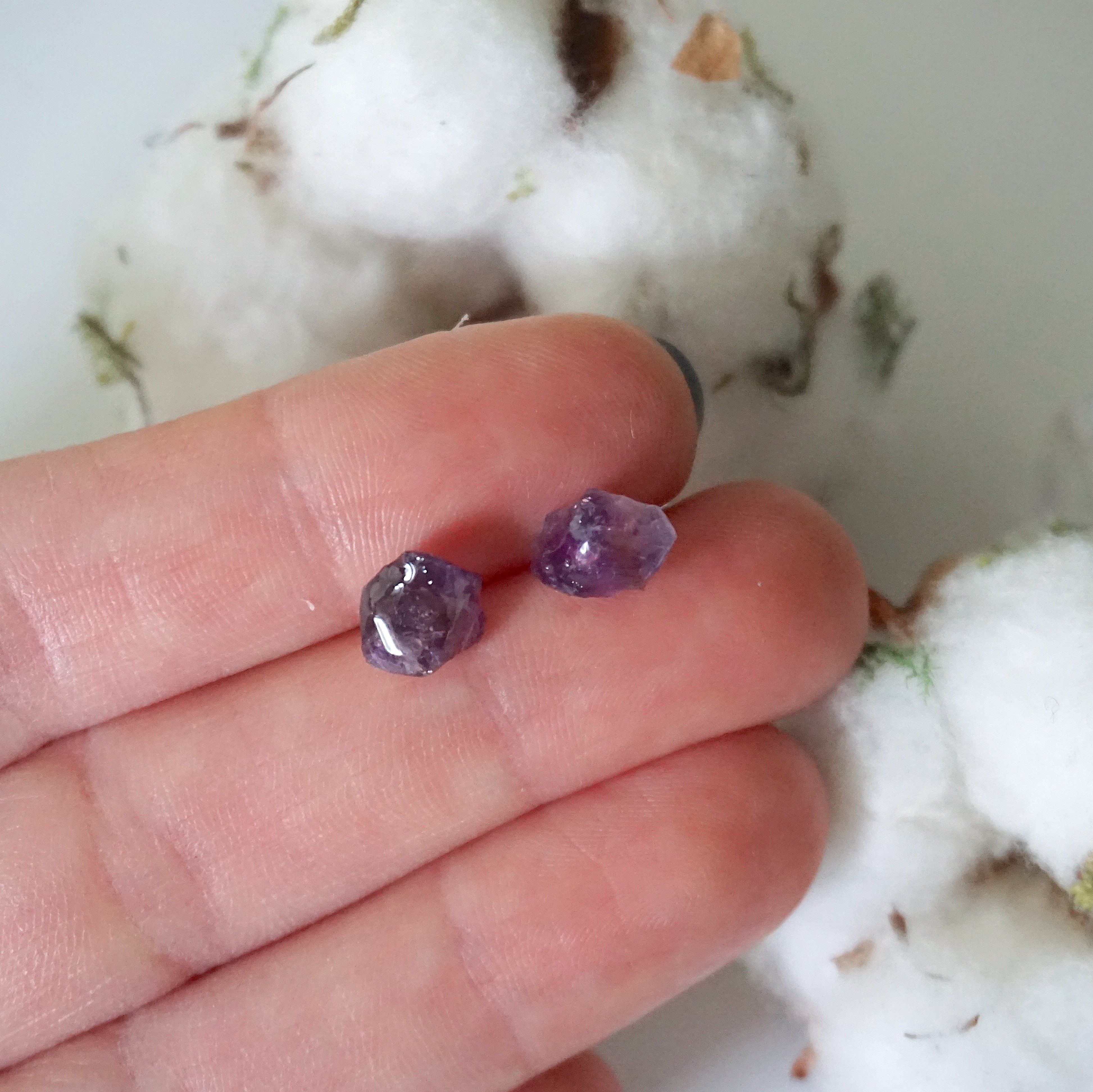 Natural Amethyst Stud Earrings for Women - Hypoallergenic Post Earrings for Sensitive Ears - Perfect for Everyday Wear, Office & Special Occasions