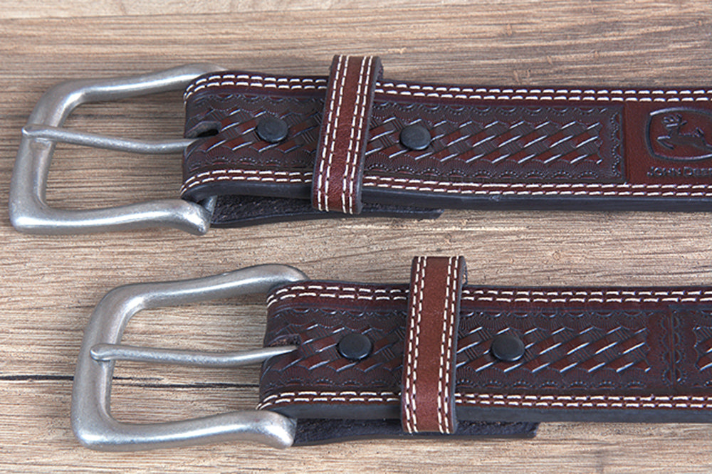 John Deere Wide Top Grain Basketweave Leather Cowboy Belt for Men - 36