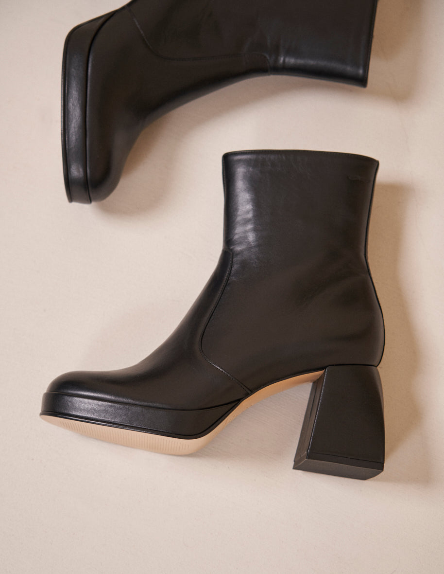 Marina Black Leather Heeled Booties - Stylish Women's Ankle Boots for Casual Outings & Office Wear