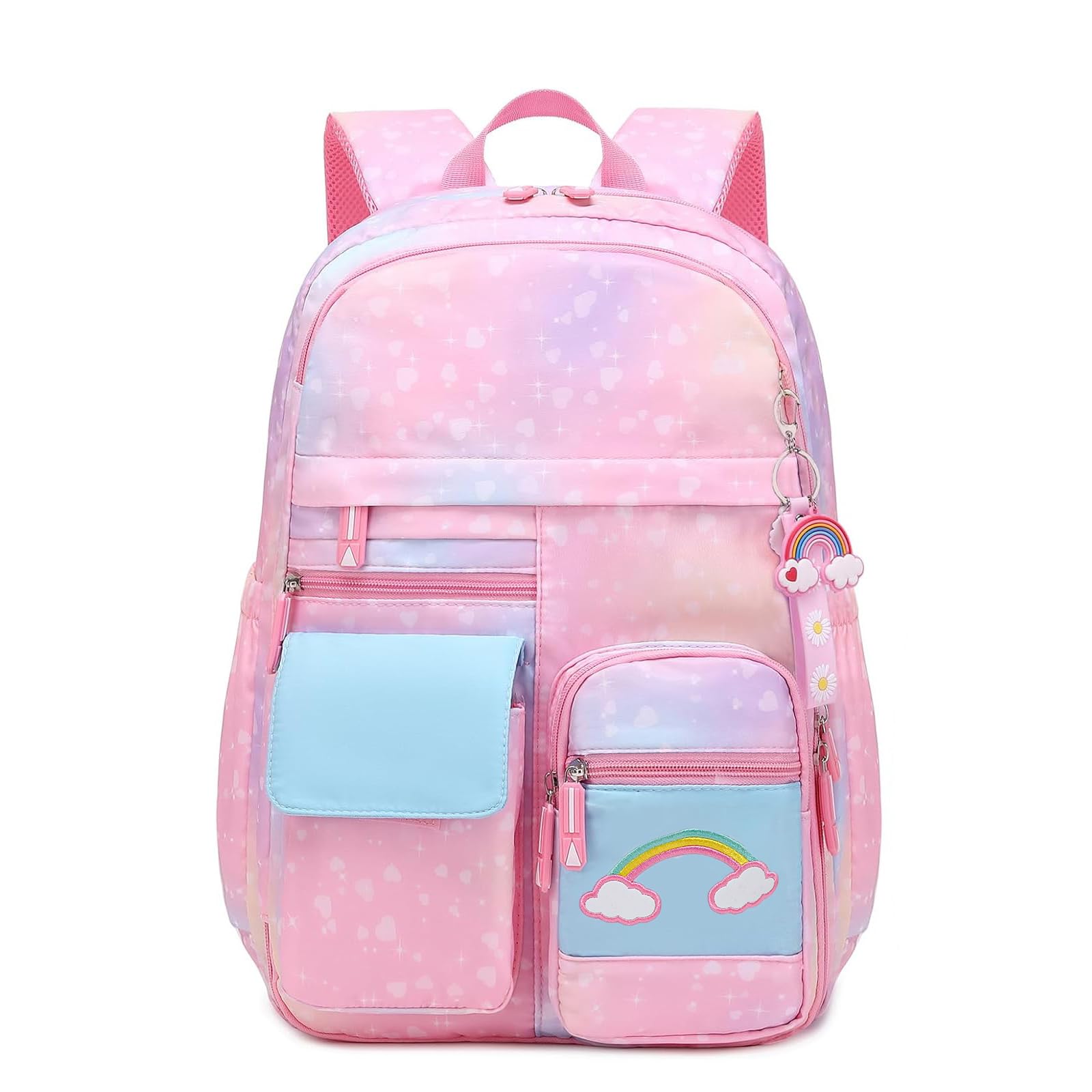 **Rainbow Girls School Backpack - Cute Kids Backpack for Back to School, Laptop & Travel with Pencil Case (Pink Set) - Perfect for School, College, Day Trips & Daily Use**