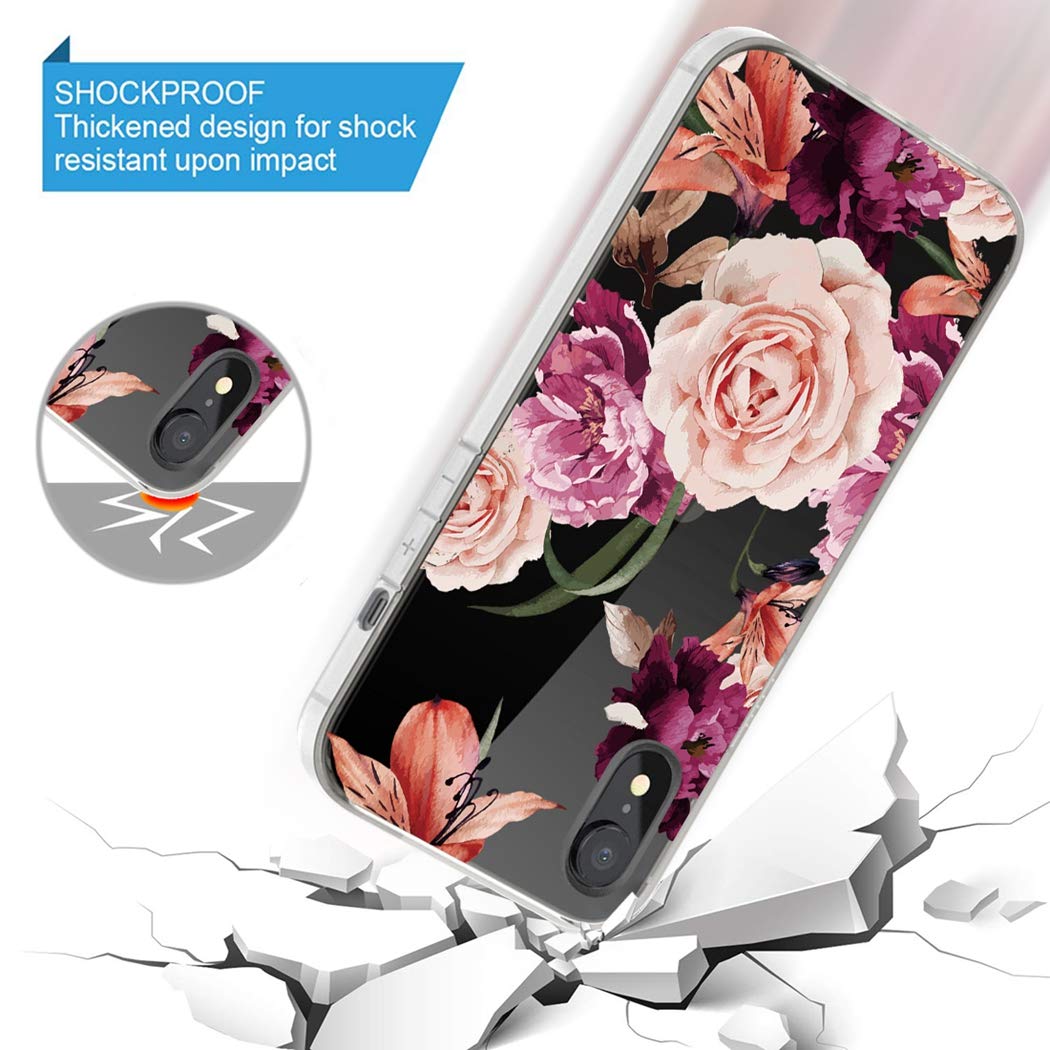 iPhone XR Case for Women - Shockproof Clear Floral TPU Slim Protective Cover for iPhone XR 6.1 inch (Purple Flower) - Perfect for Everyday Use, Work & Travel