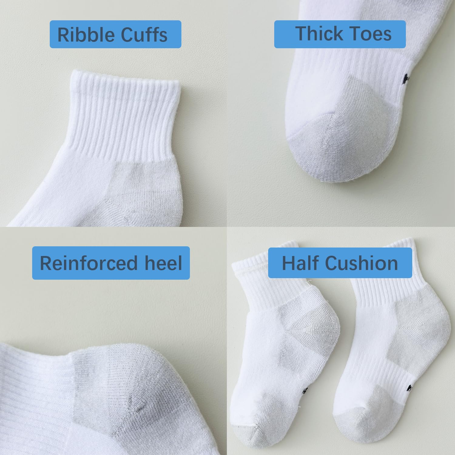 Marchare Boys & Girls Athletic Running Socks - 6 Pack Cushioned Crew Socks for Kids, Thick Cotton Sports Socks in Black/White/Grey - Perfect for School, Sports & Daily Activities