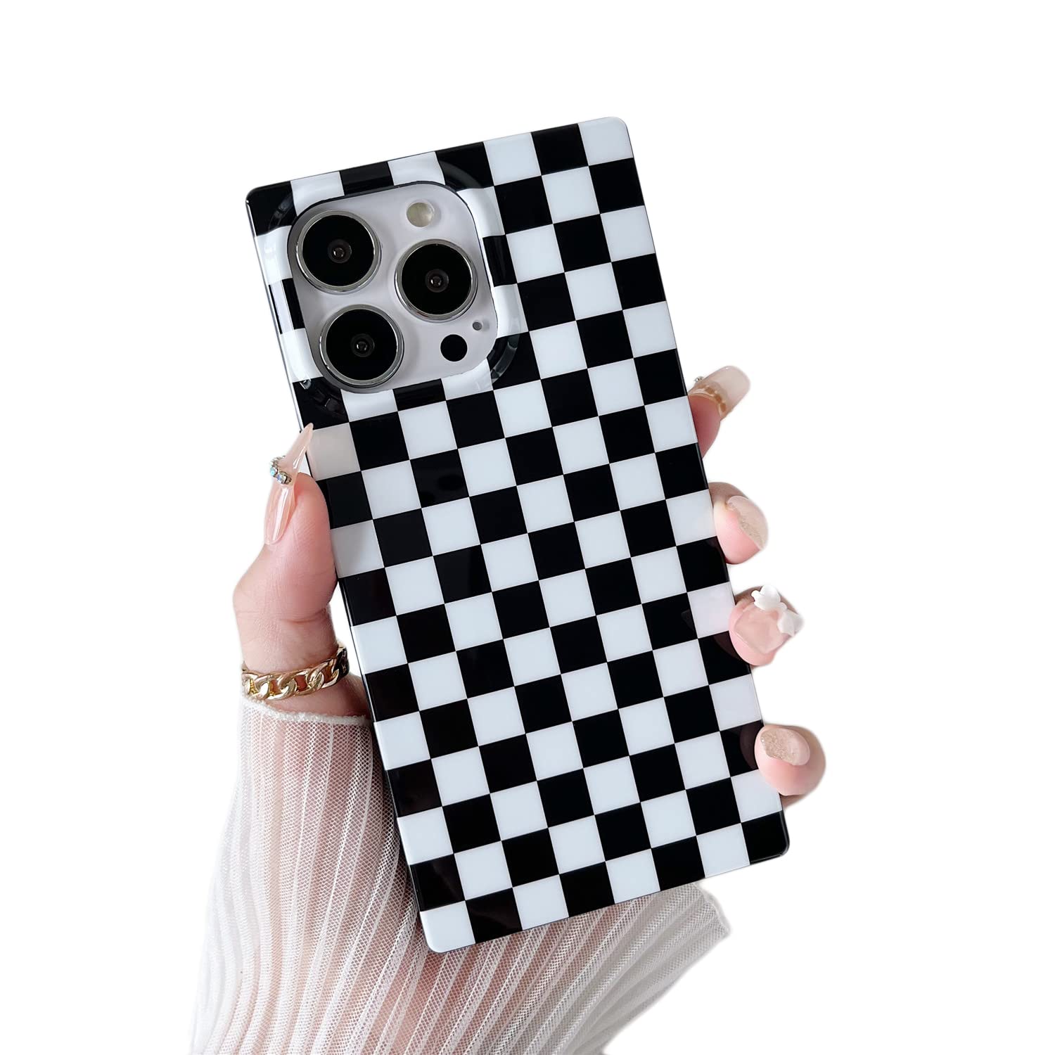 Cocomii Rectangle Geometric Pattern Phone Case for iPhone 13 Pro Max 6.7 inch - Glossy Protective Cover with Checkered Design for Women, Men & Girls - Perfect for Everyday Use, Work & Travel