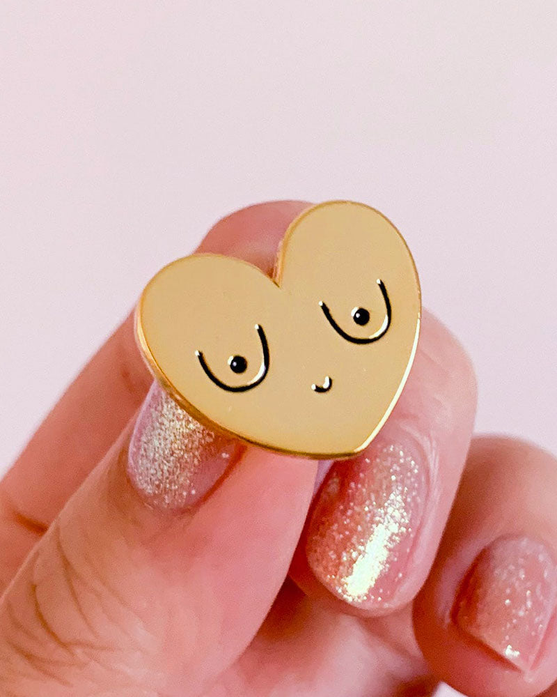 Boobs Heart Pin - Cute Breast Cancer Awareness Ribbon Brooch for Women - Perfect for Jackets, Bags & Charity Events