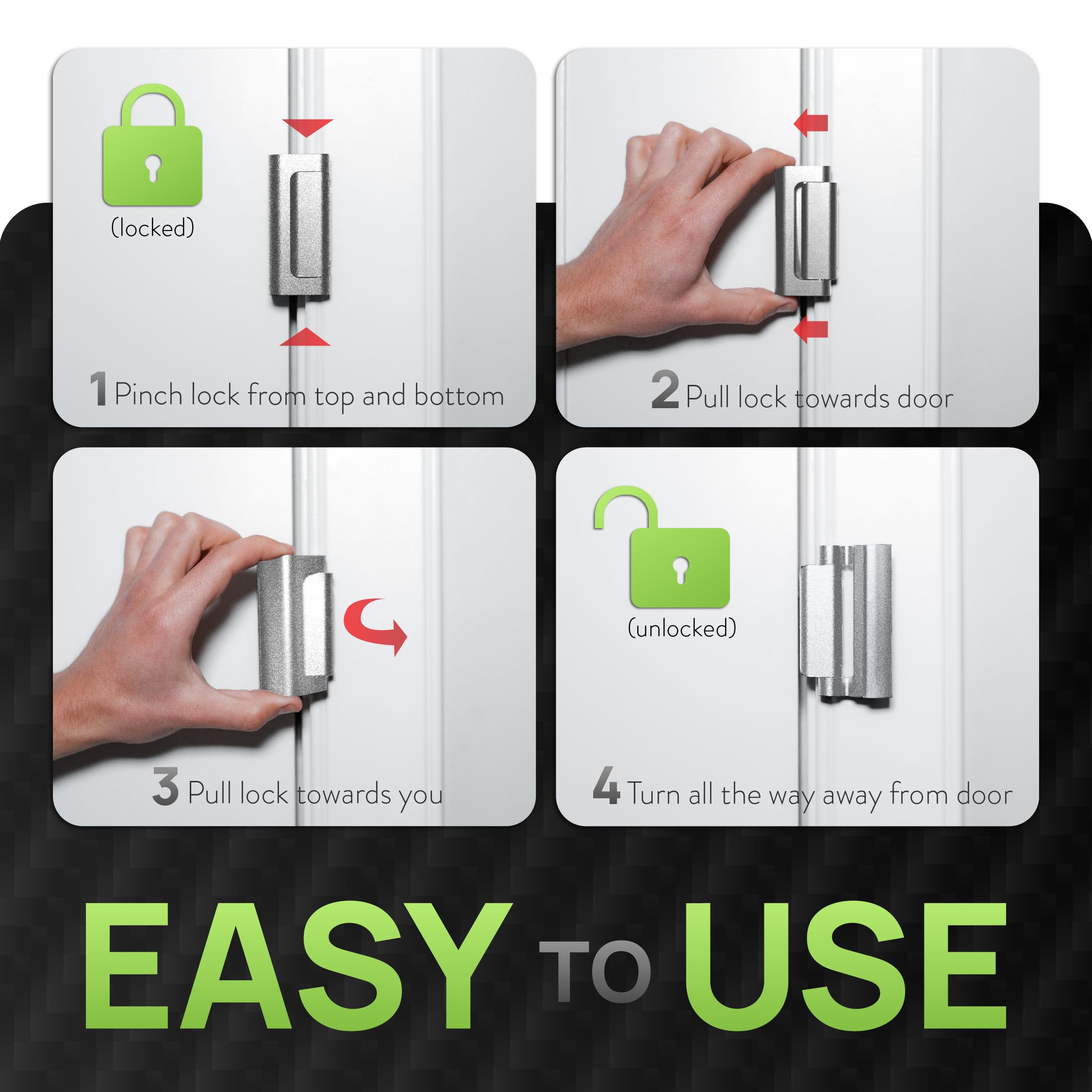 High Security Door Reinforcement Lock - Heavy-Duty Universal Childproof Latch for Home Safety (2 Pack Silver) | Ideal for Front Doors, Apartment Security & Childproofing