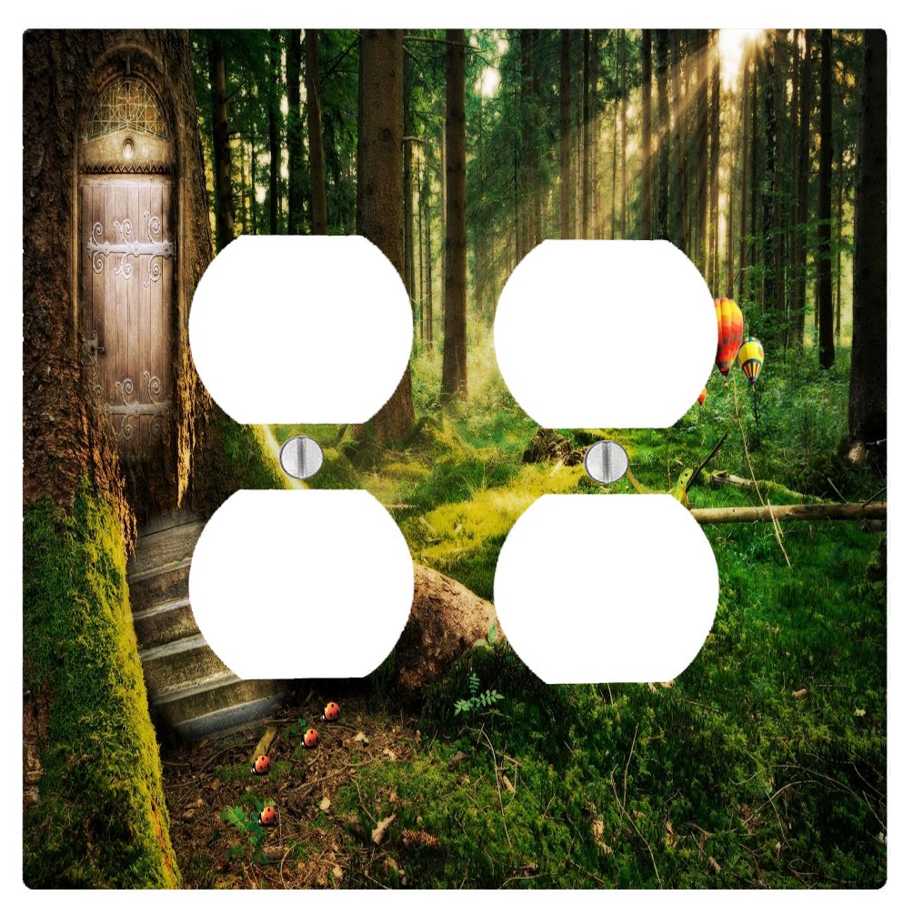 Magical Tree Door Wall Plate - 2 Duplex Outlet Cover (4.56x4.5in) for Nature-Themed Rooms