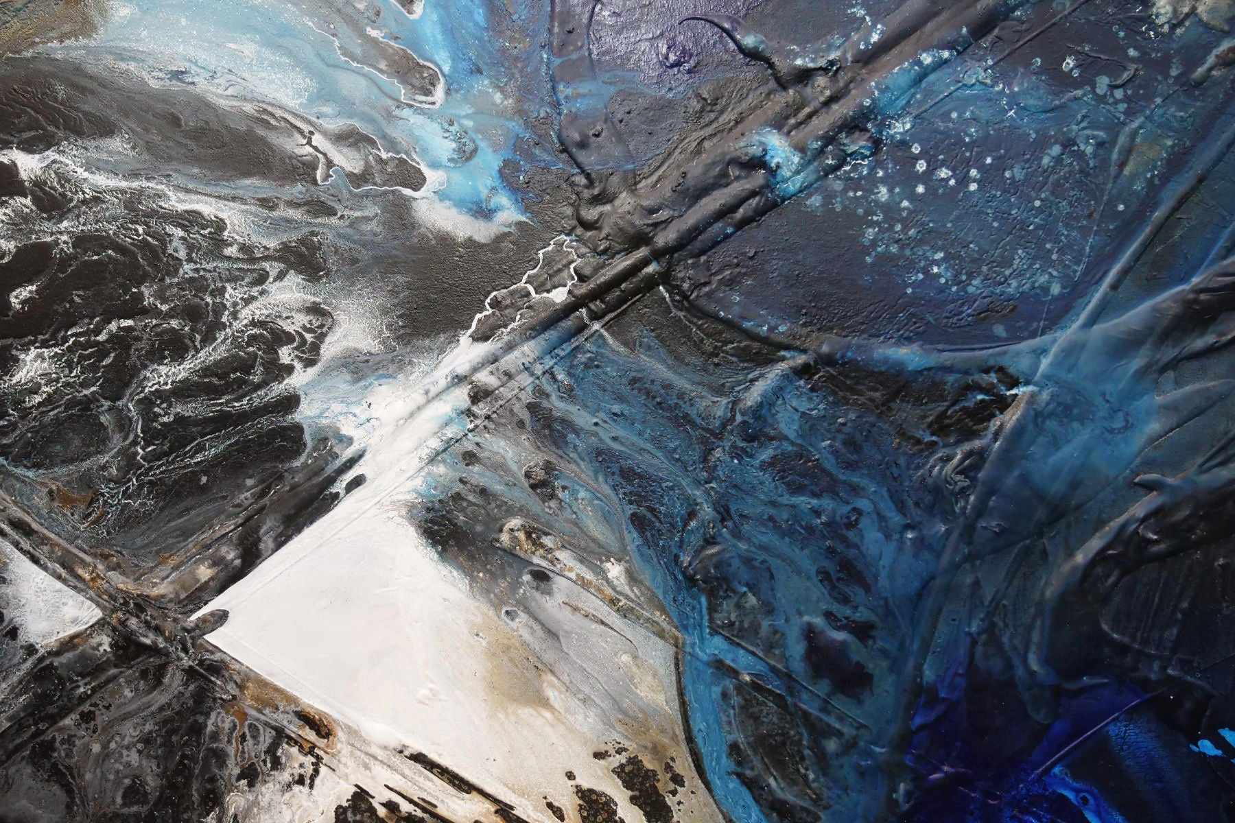 140cm x 100cm Black Blue Textured Abstract Canvas Art Painting - Modern Wall Decor for Living Room, Bedroom & Office | Ink Clash Design