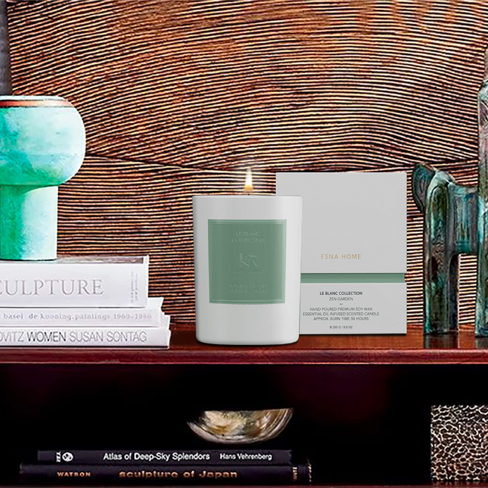 ESNA HOME Leblanc Zen Garden Aromatherapy Scented Soy Candle - 8.8oz 50-Hour Burn, Natural Essential Oils, Gift Box Included | Perfect for Relaxation, Meditation, Spa Nights & Home Decor