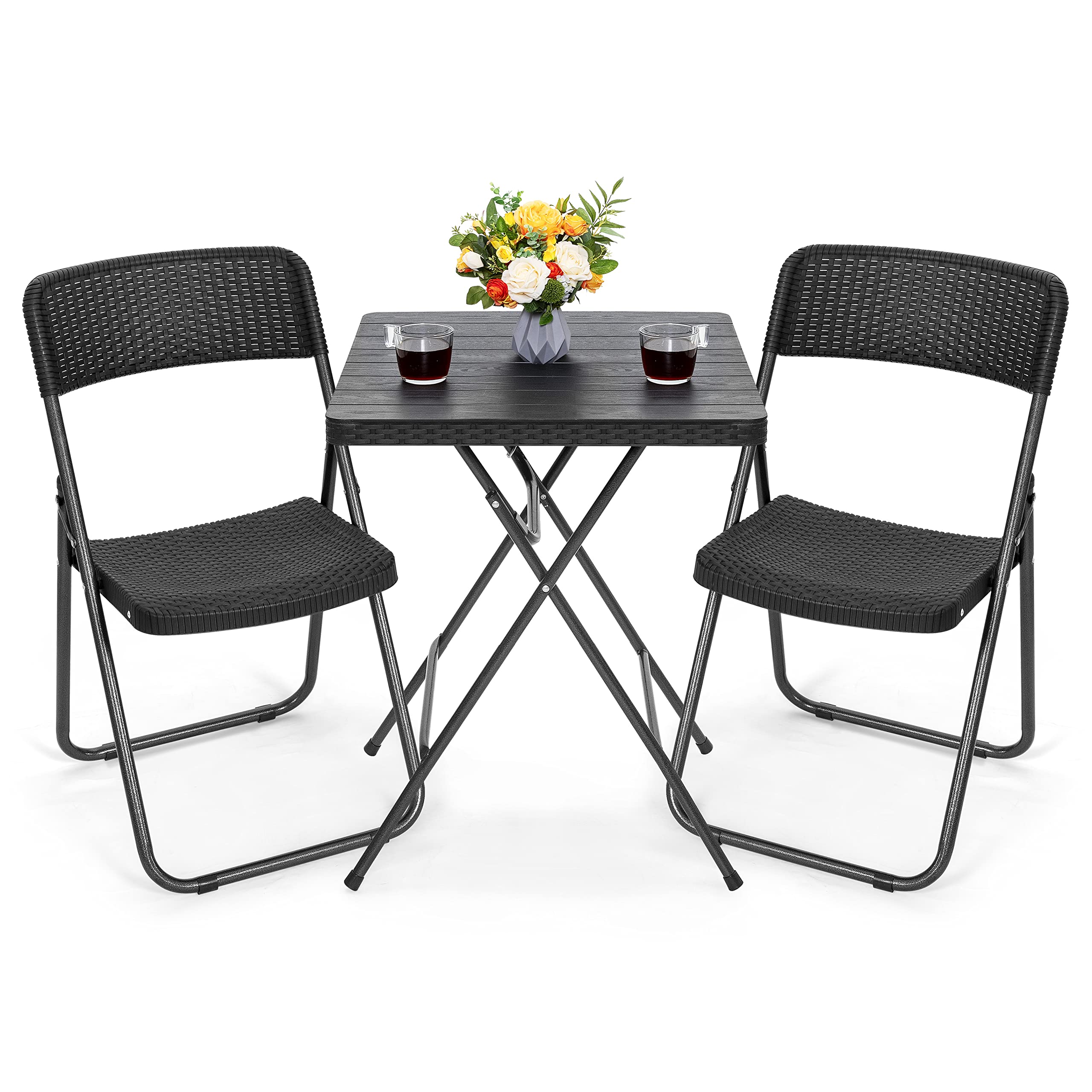 Premium 3-Piece Outdoor Patio Bistro Set - All-Weather Resin Folding Table & Chairs for Balcony, Porch, Backyard (Black) | Perfect for Small Spaces, Garden Dining & Relaxing Outdoors