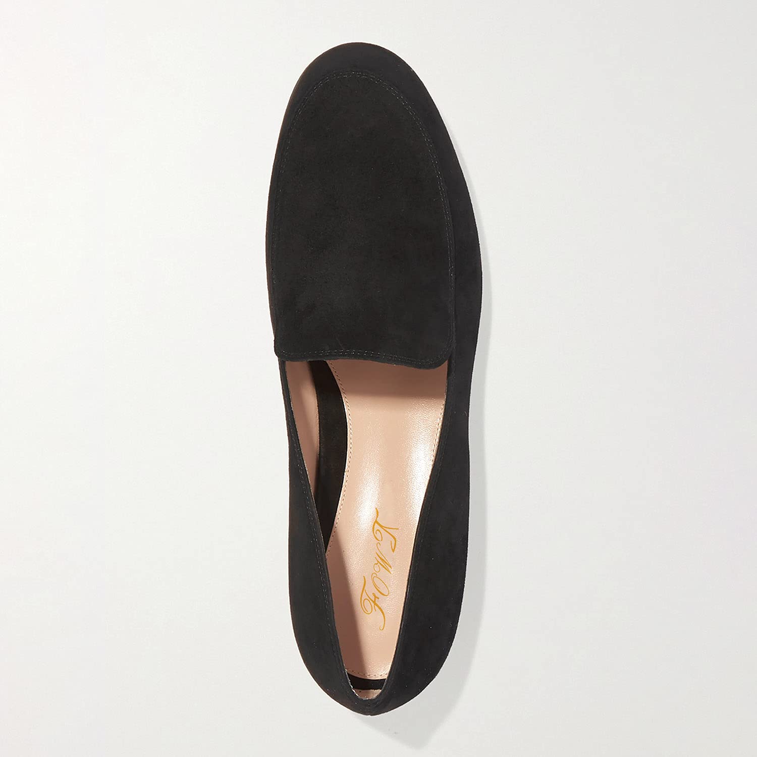 Women's FOWT V-Cut Loafers - Slip On Ballet Flats with Round Toe & Low Block Heel | Black Velvety Suede Casual Shoes for Summer | Comfortable Soft Walking Shoes (US Size 4-16) | Perfect for Office, Travel & Everyday Wear