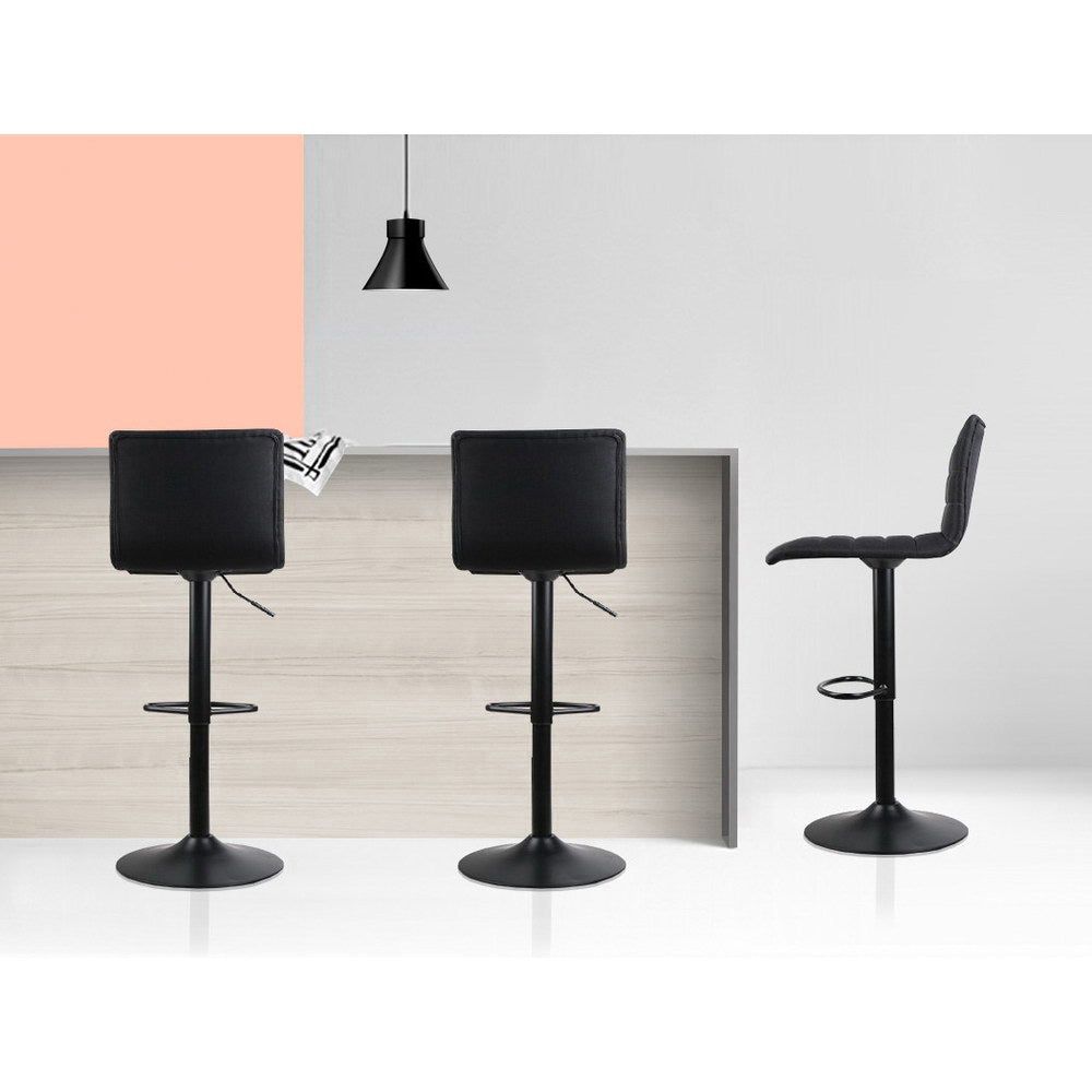 4 Bar Stools with Gas Lift Mechanism - Black Linen Fabric Counter Height Stools for Kitchen Island, Bar, or Dining Room