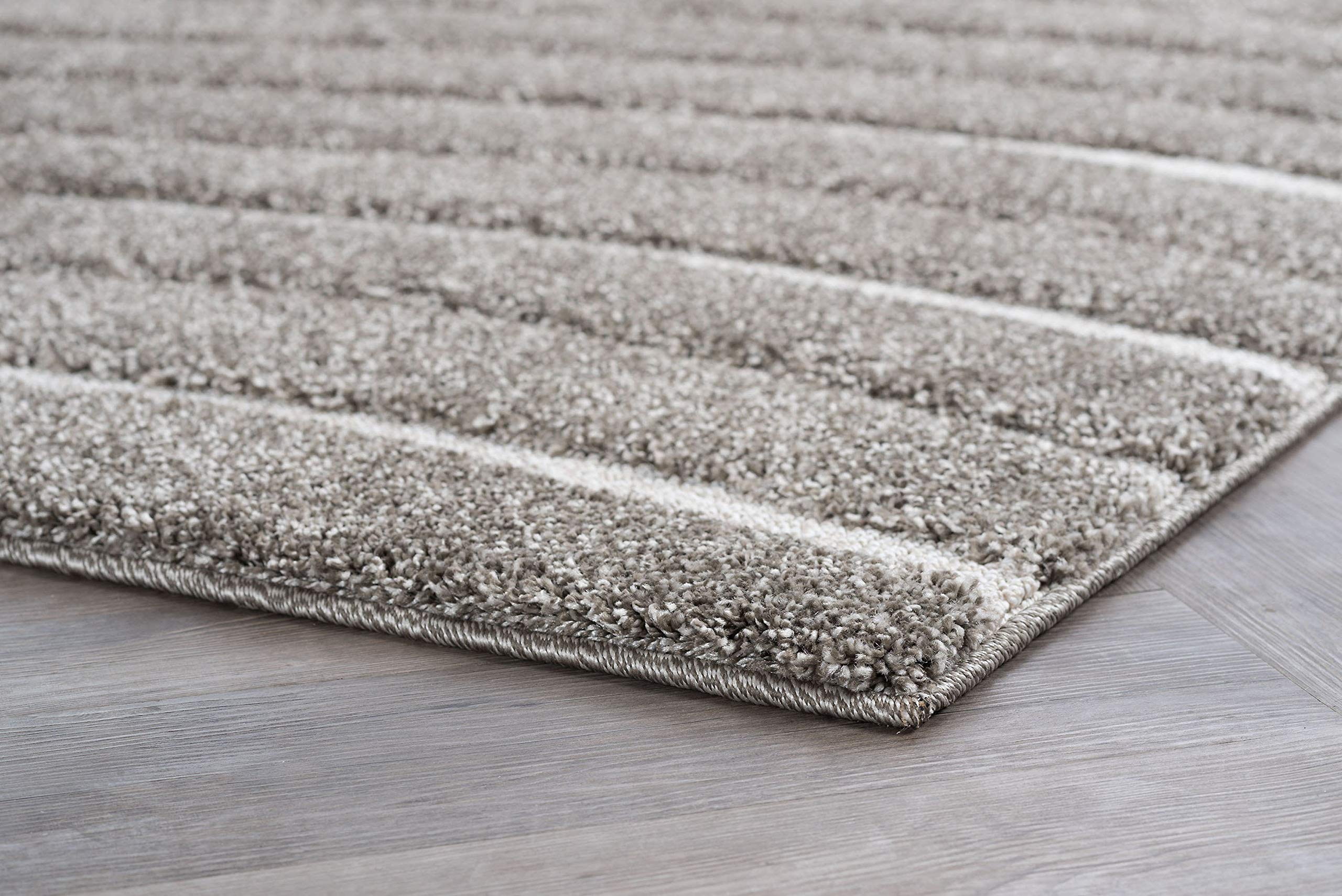Premium 7ft Shag Square Area Rug - Soft Plush Gray Stripe Carpet for Living Room, Bedroom & Dining Room | Cozy Home Decor & Floor Protection