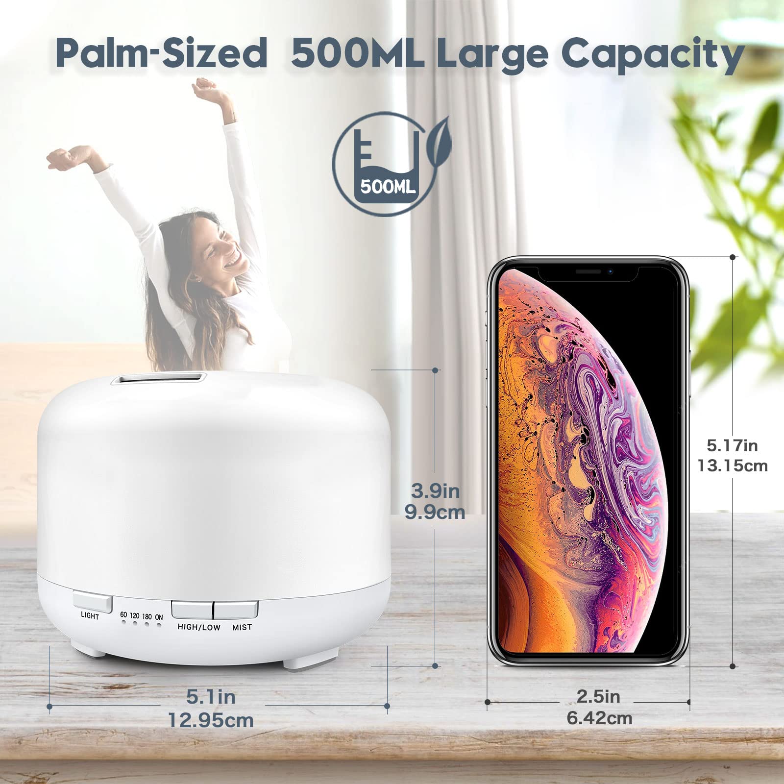 Yikubee 500ml Aromatherapy Essential Oil Diffuser with Remote - Large Room Cool Mist Humidifier for Home, Bedroom, Office | Perfect for Relaxation, Yoga, and Spa