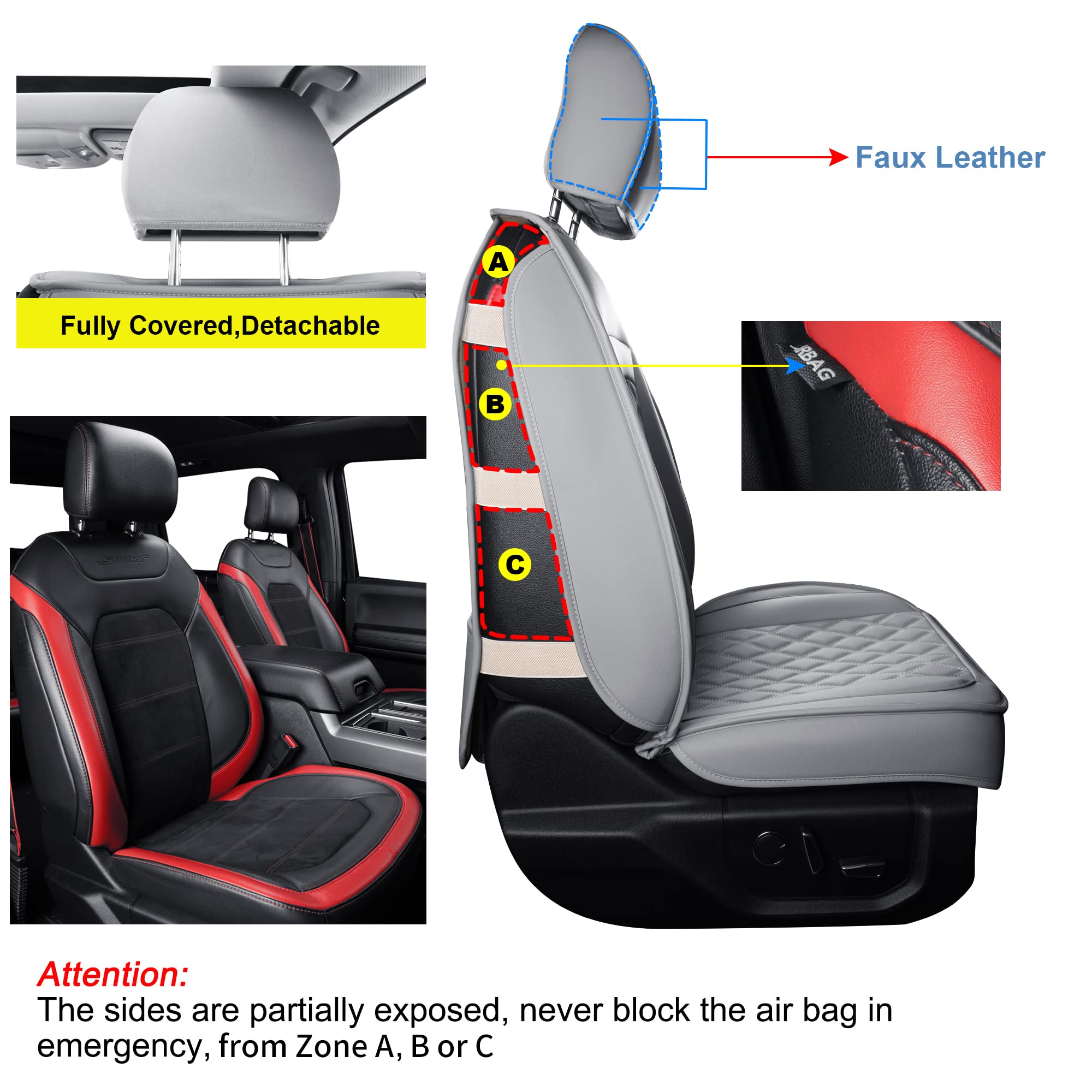 LUCKYMAN Club F150 Faux Leather Seat Covers S07-Q2 - Full Set Gray - Compatible with 2015-2025 Ford F150 & 2017-2025 F250 F350 F450 Pickup Trucks - Premium Protection & Comfort for Work & Road Trips