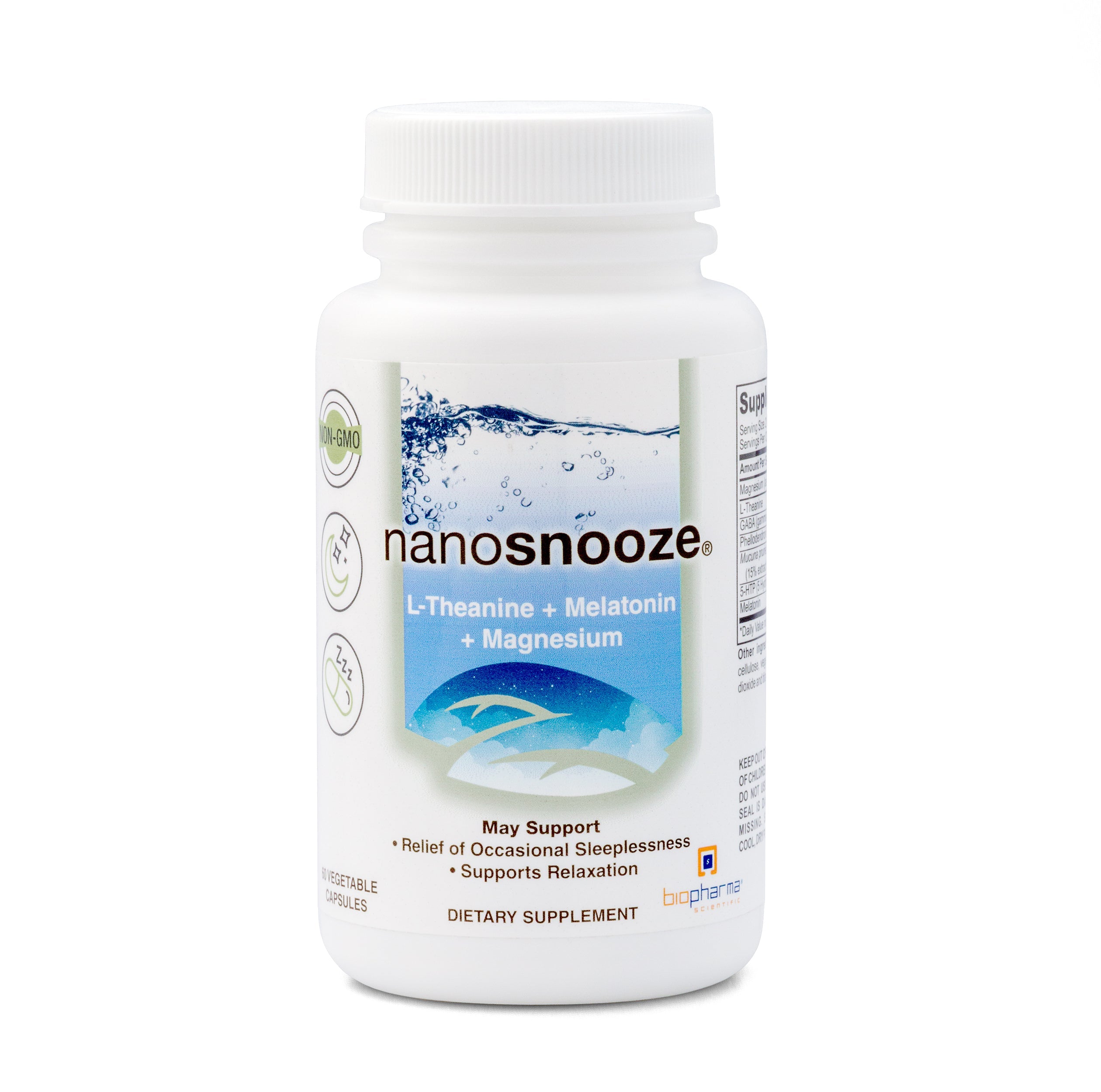 Nanosnooze 60 Veggie Capsules - Natural Sleep Aid for Adults, Melatonin-Free, Non-Habit Forming - Perfect for Travel, Jet Lag & Nighttime Relaxation