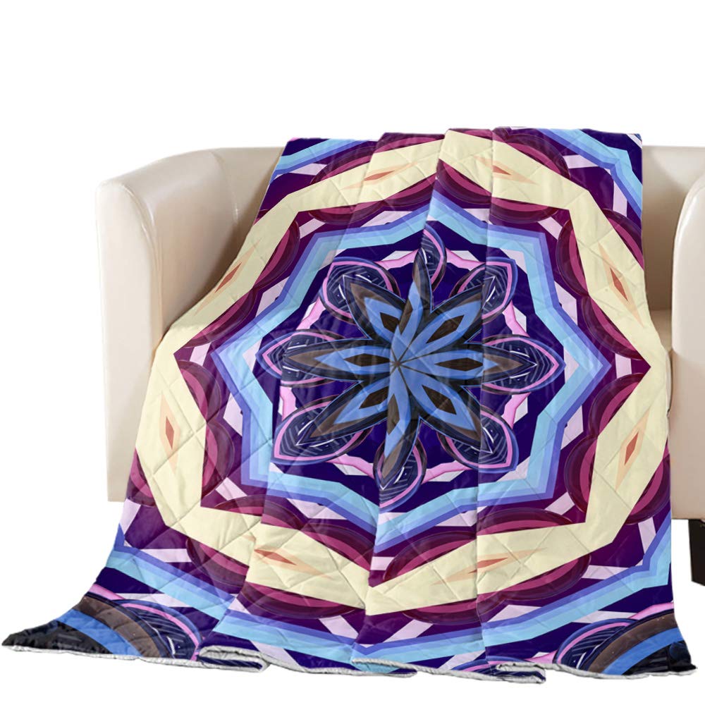 LEO BON 90x90 Inch Quilted Throw Blanket - Soft Microfiber Bohemian Style Abstract Retro Mandala Flower Print - All Season Cozy Blanket for Bed, Couch & Sofa Decor - Perfect for Living Room, Bedroom & Home Styling