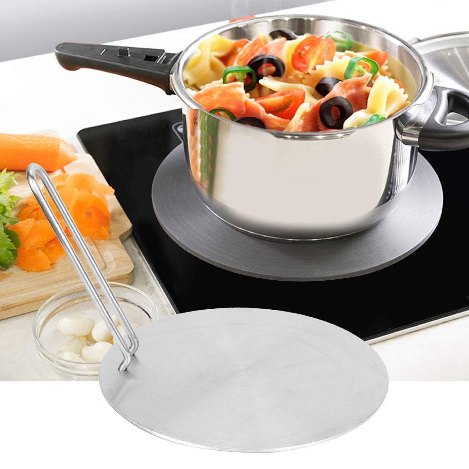 Stainless Steel Heat Diffuser Plate 20cm with Foldable Handle - Compatible with Electric, Gas & Induction Cooktops - Even Heat Distribution for Perfect Cooking - Ideal for Sauces, Simmering & Low-Heat Cooking