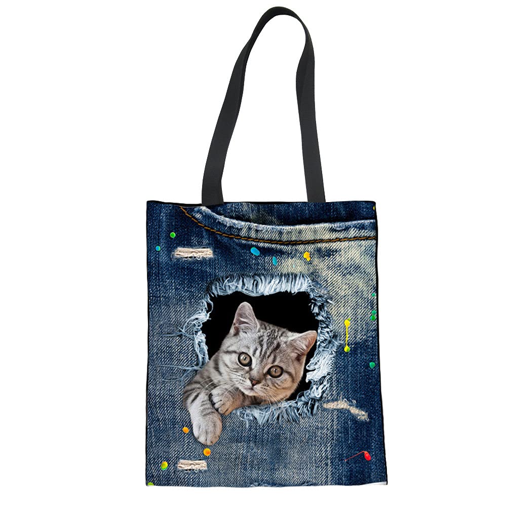 Stylish Women's Canvas Cat Print Tote Bag - Cute Cat Graphic Shoulder Bag & Crossbody Handbag for Casual Outings, Work, or Shopping